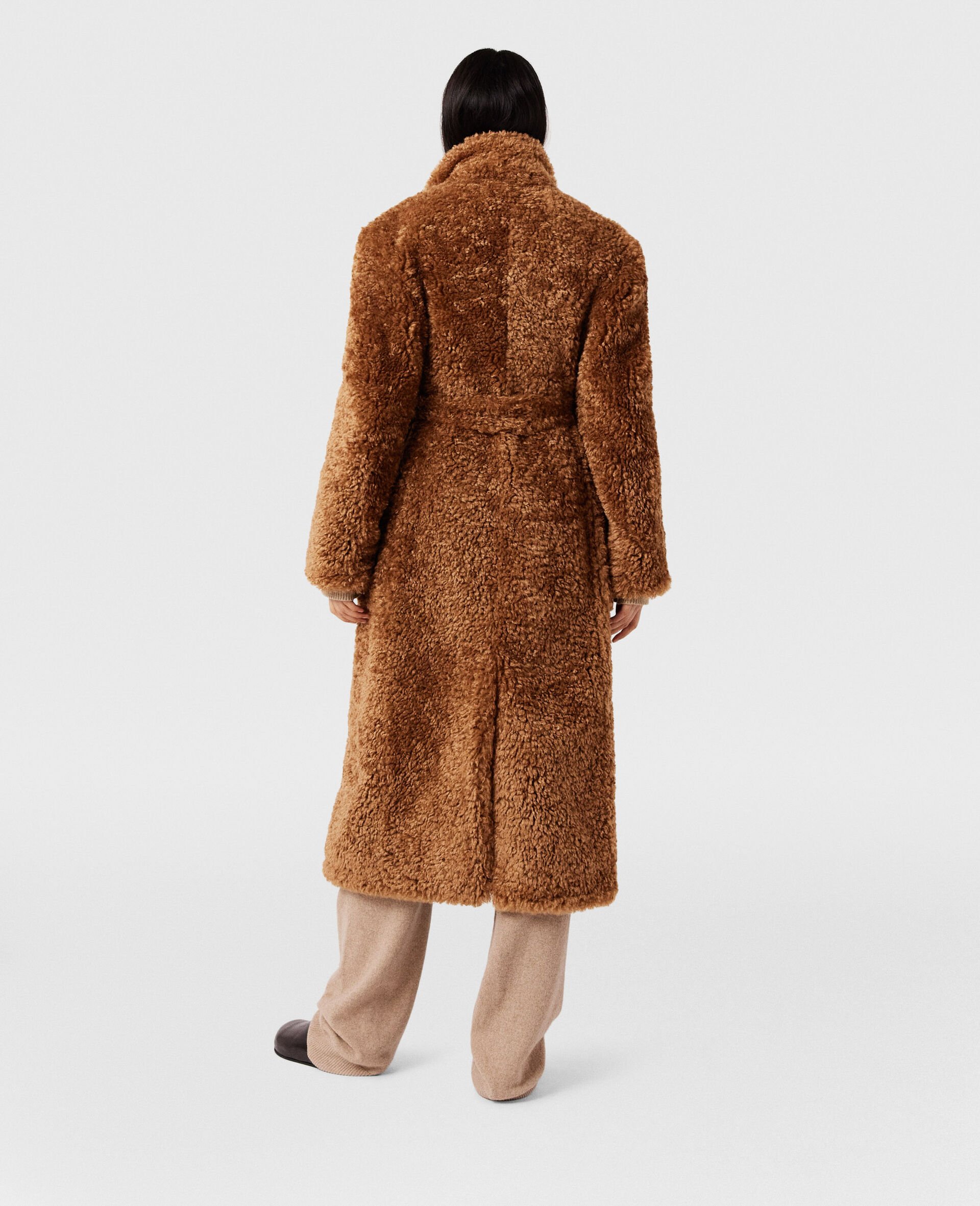 Belted Plush Teddy Coat-Brown-large image number 4