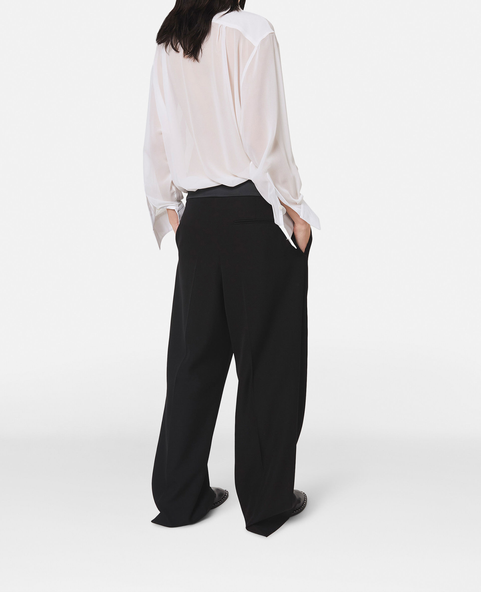 Wide Leg Tuxedo Trousers-Black-large image number 3
