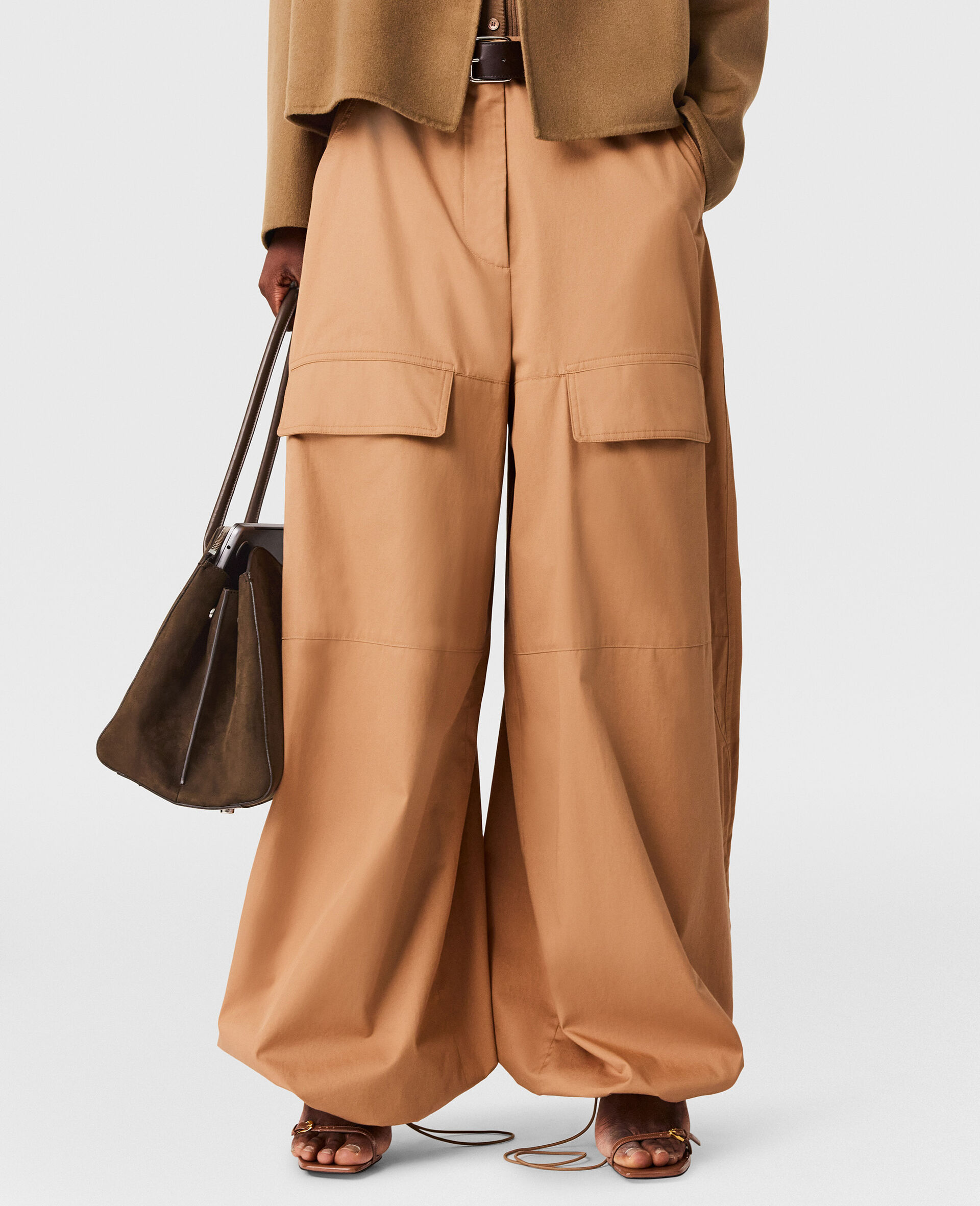 Wide-Leg Cargo Trousers-Brown-large image number 2