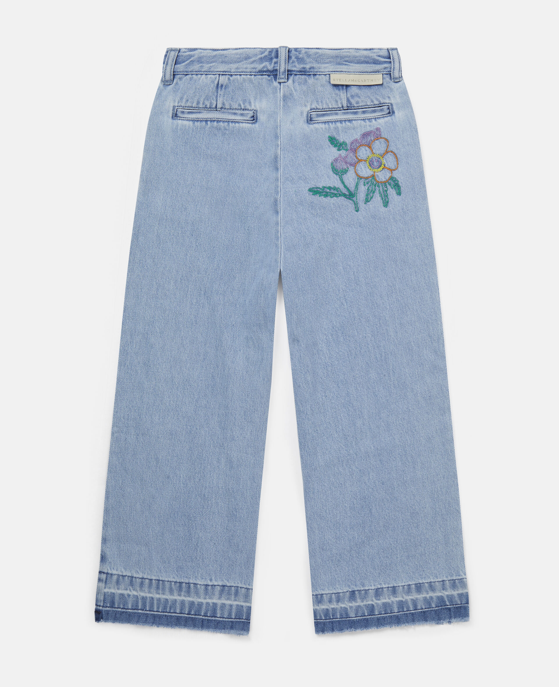 Flower Embroidered Denim Trousers-Blue-large image number 2