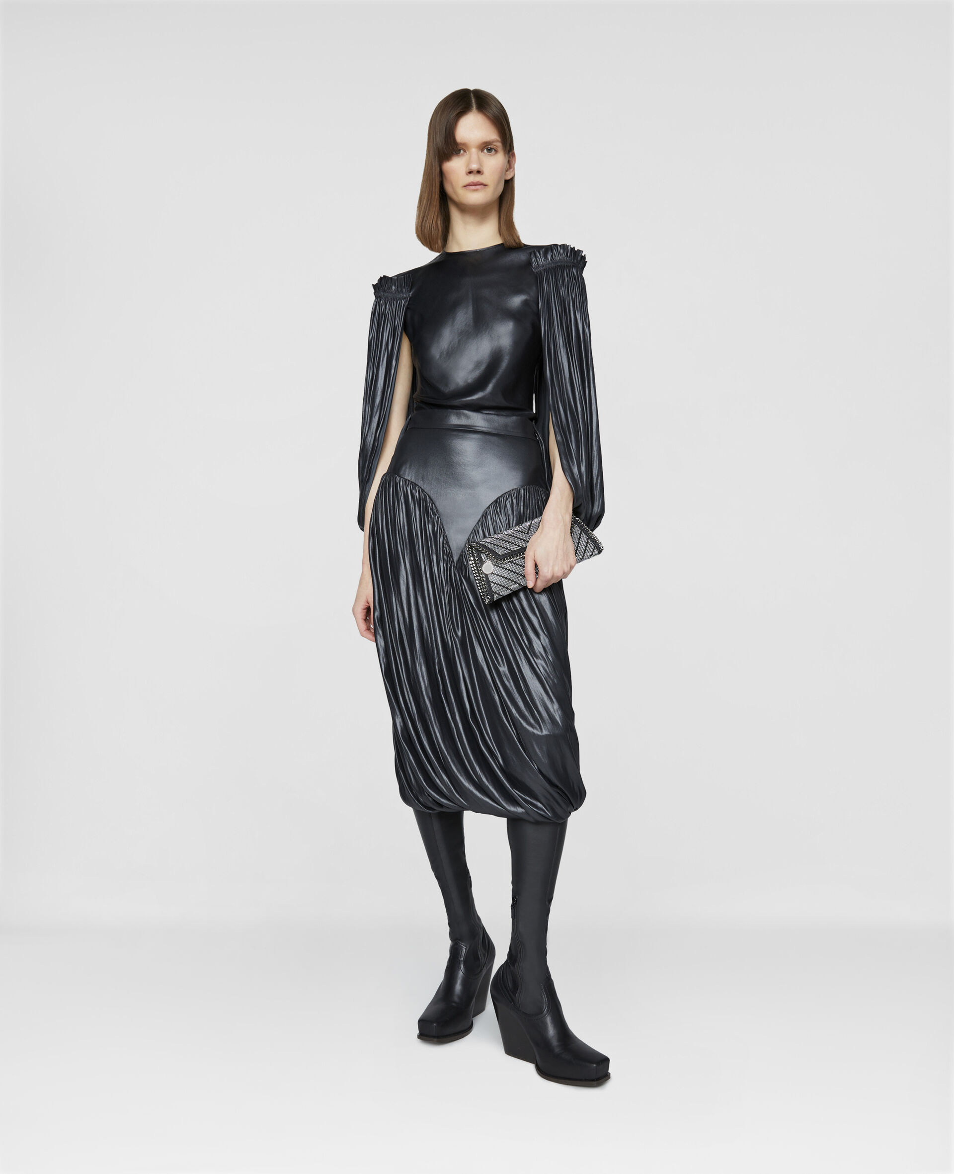 Pleated Midi Skirt-Black-large image number 1