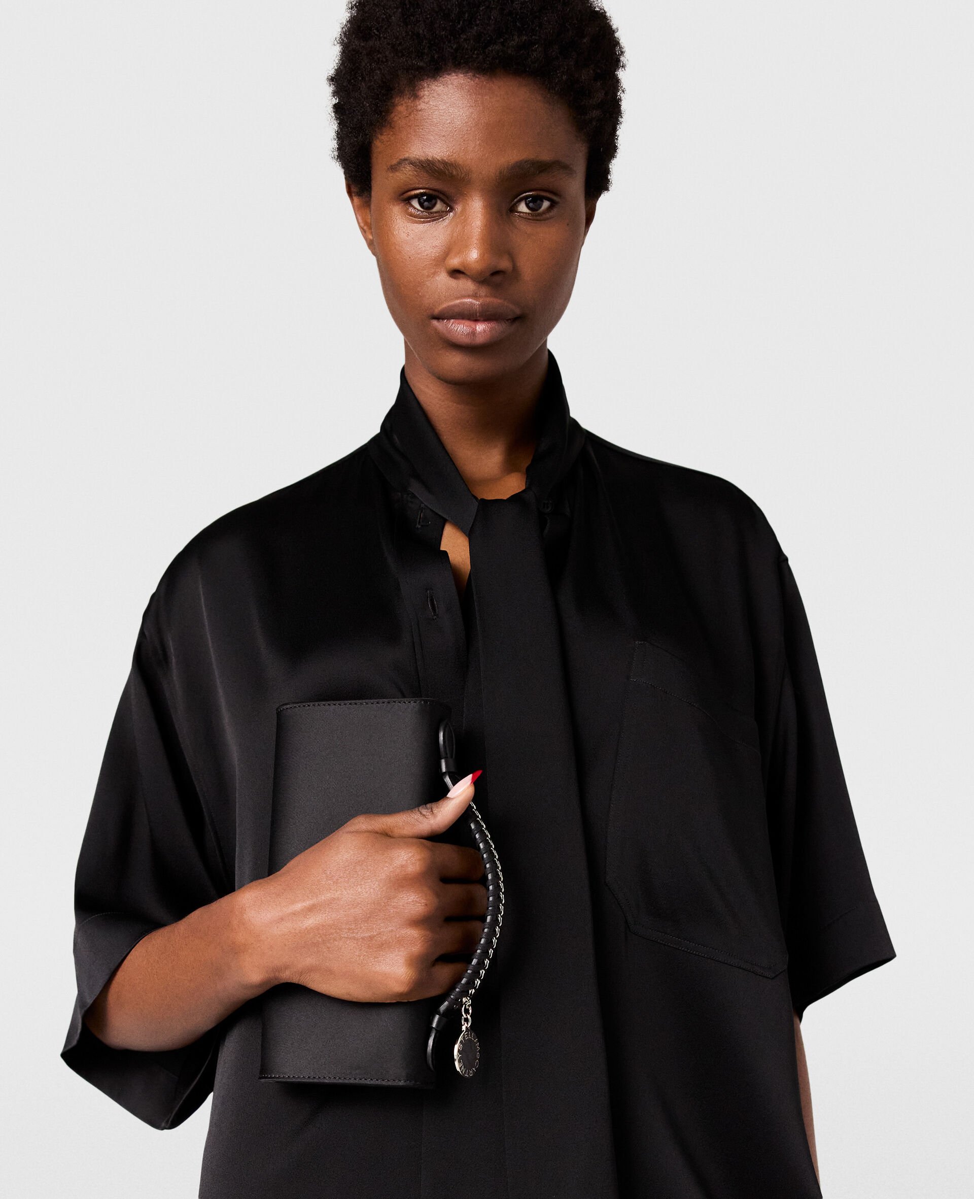 Tie Neck Mini Dress-Black-large Tie Neck Mini Dress-Black-large image number 3