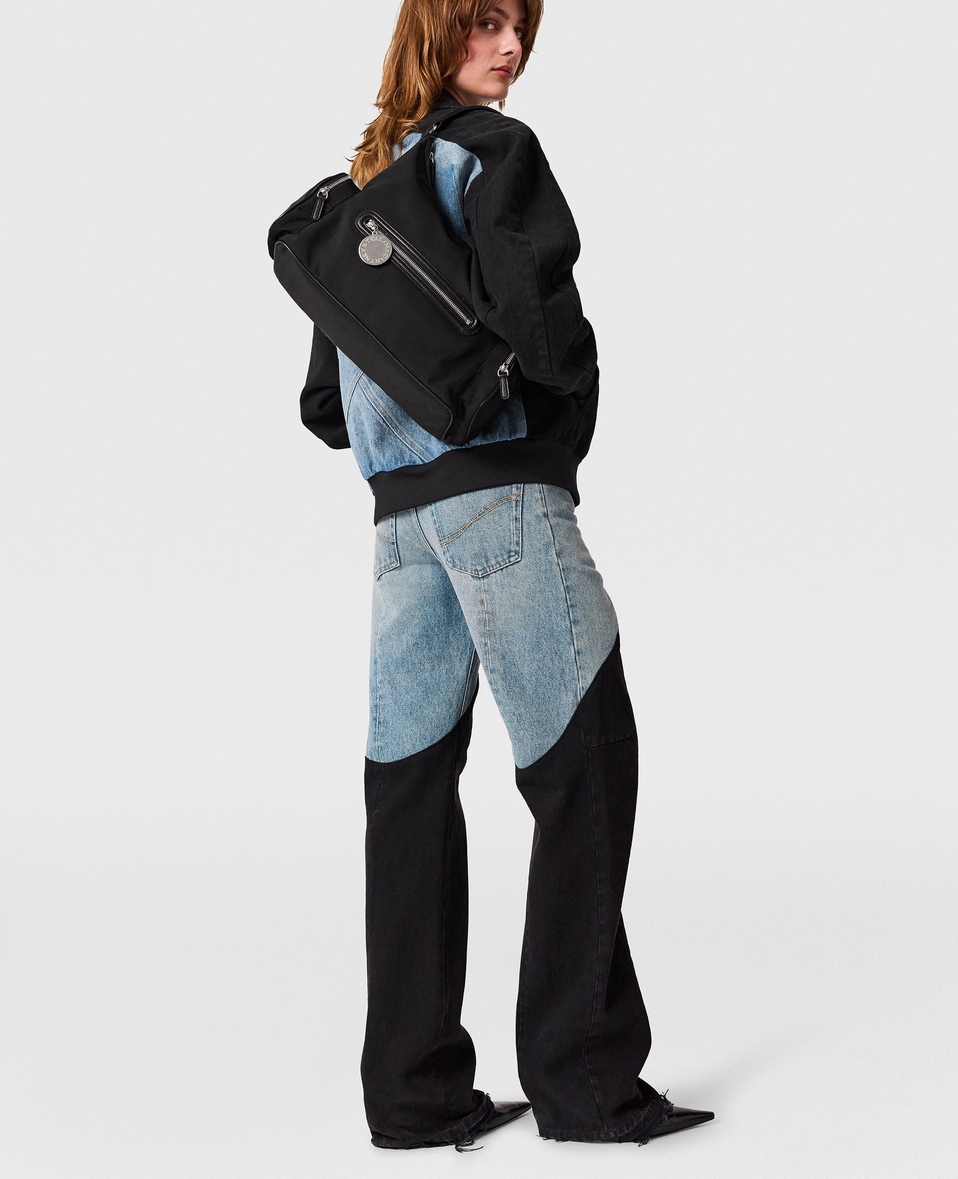 Patchwork Panel Denim Jeans-Blue-large image number 2