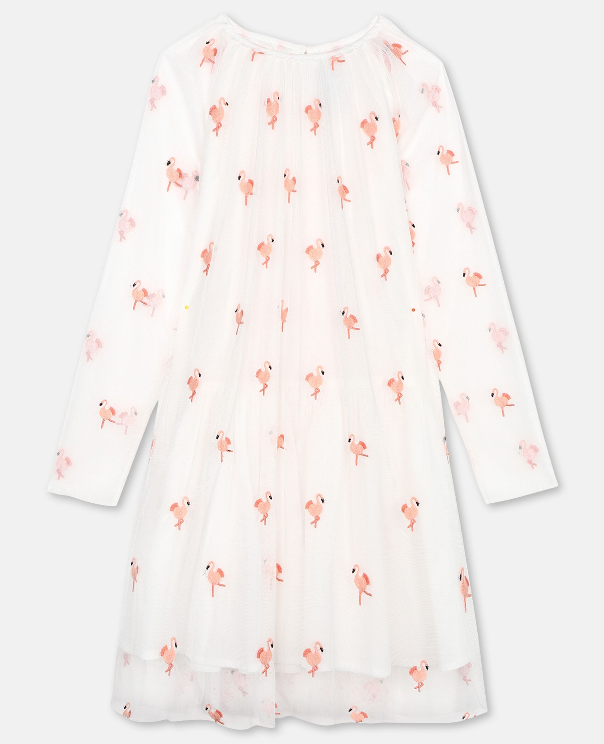 Embroidered Flamingo Tulle Dress-White-large