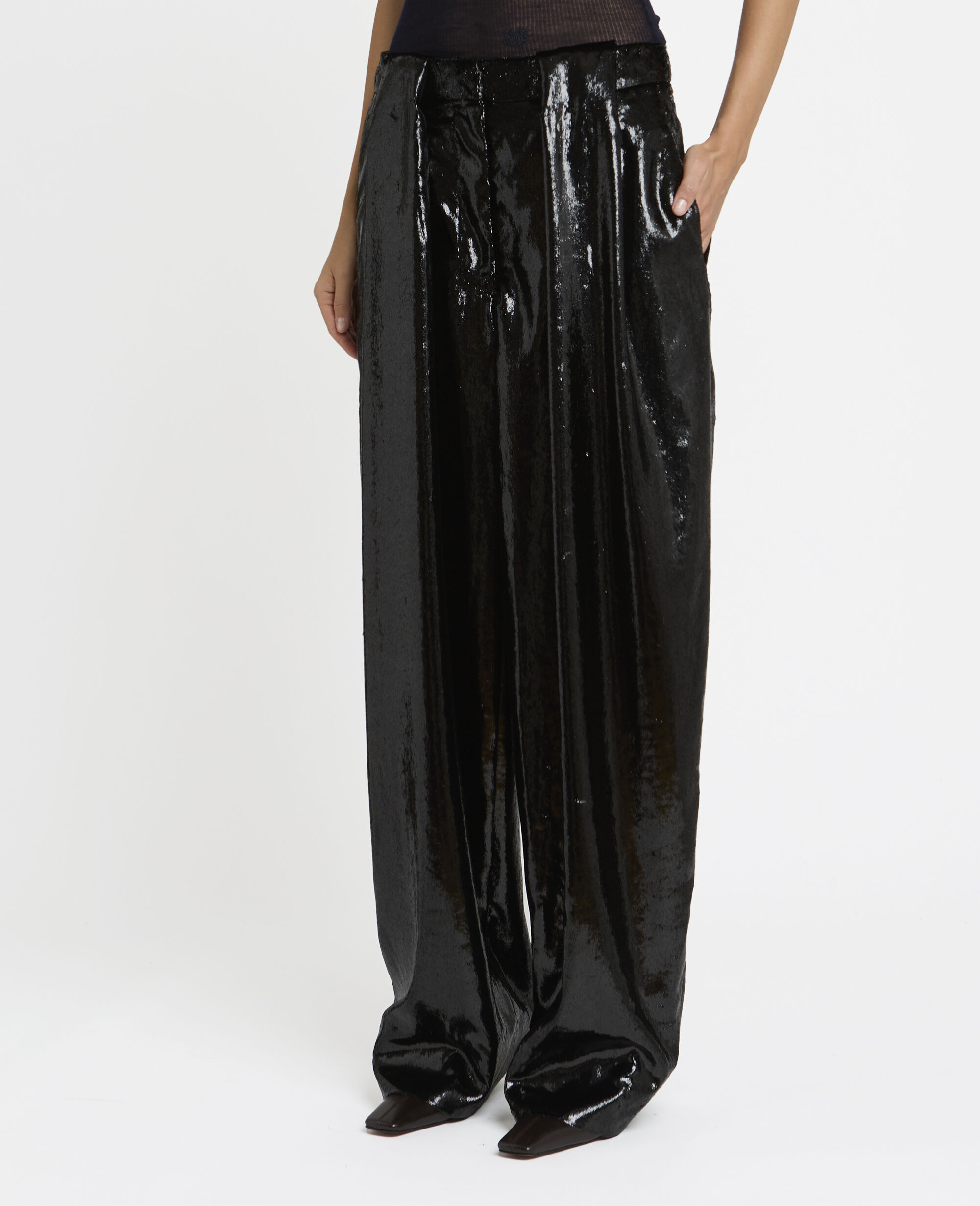 Women Black Slouchy Paneled Velvet Pants | Stella McCartney US