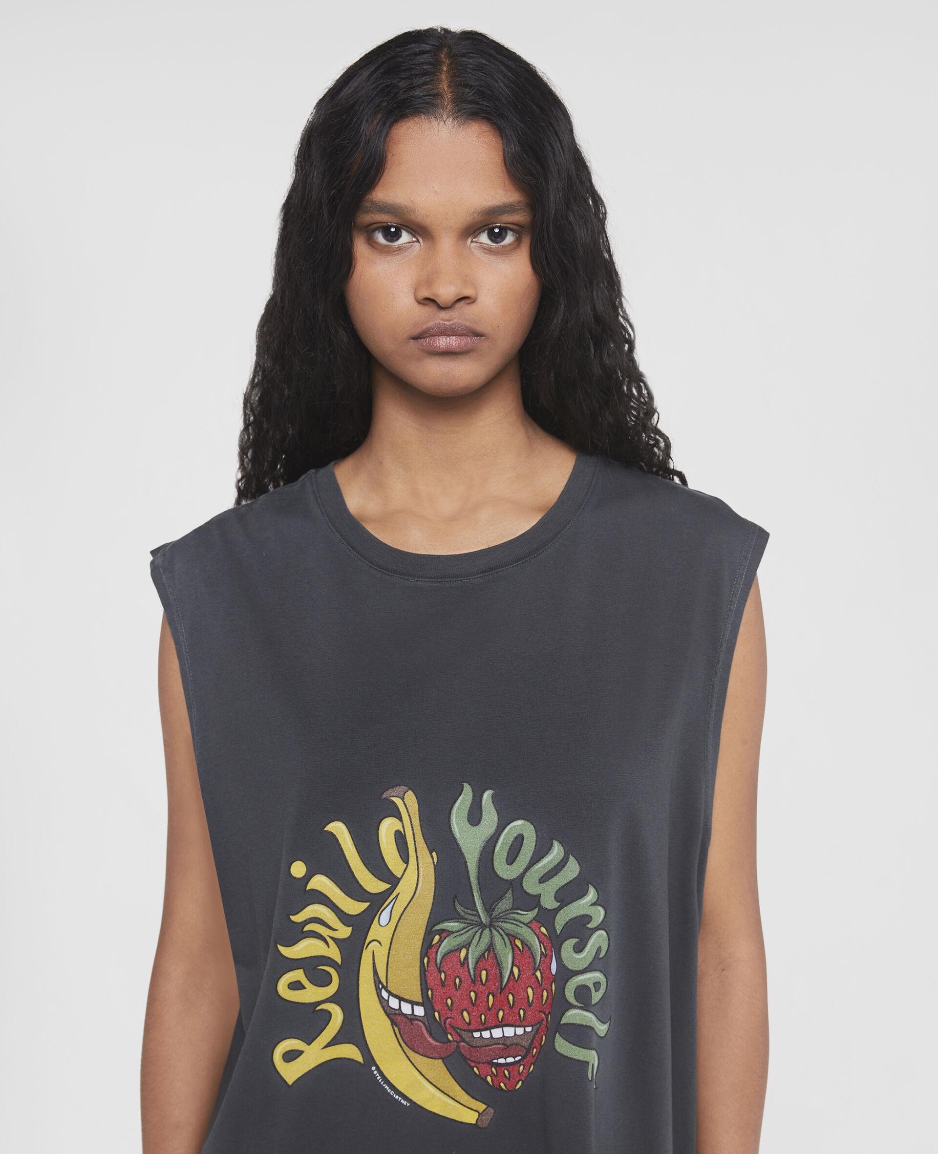 'Rewild Yourself' Fruit Print Tank Dress-Black-large image number 2
