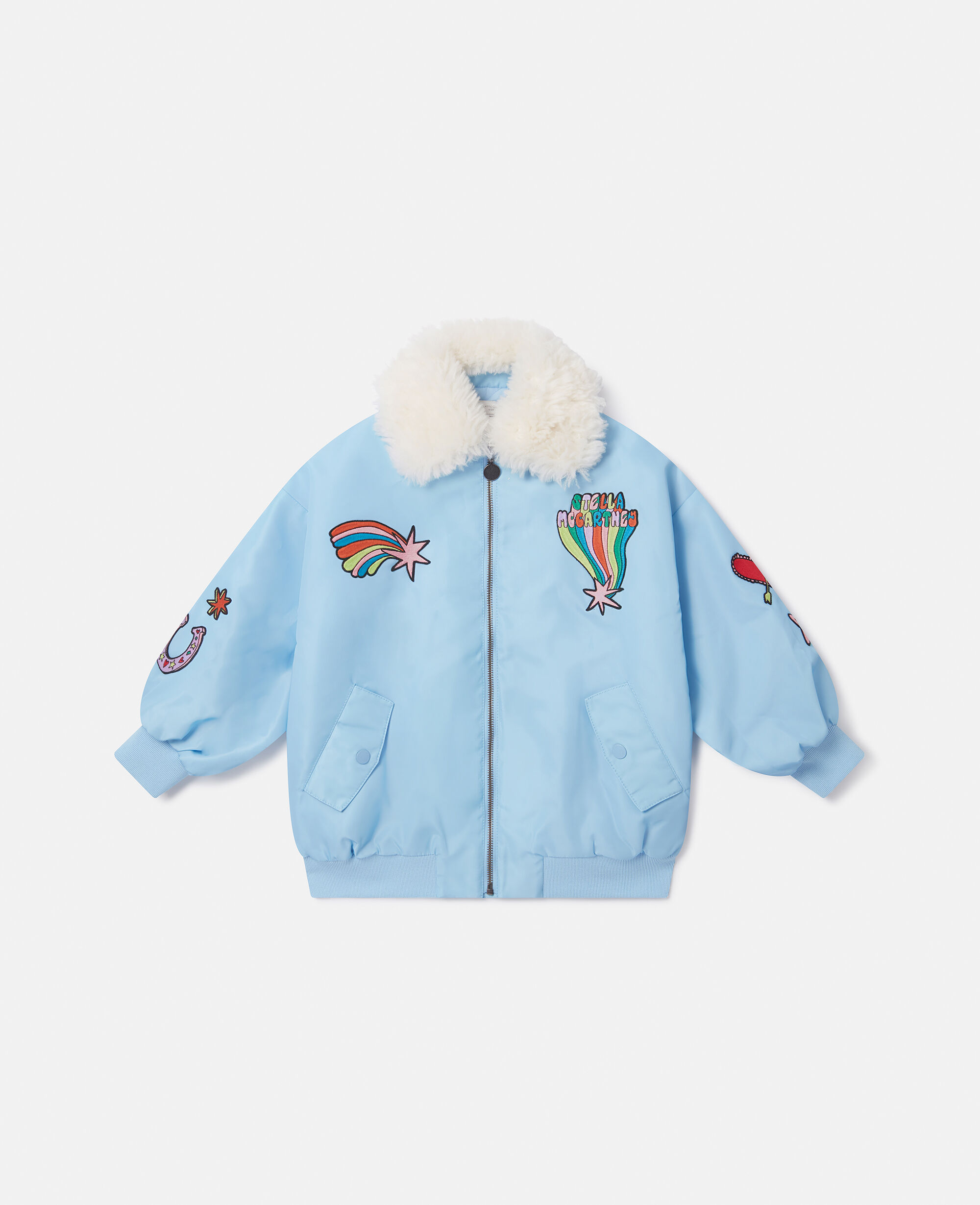 Women Sky blue Stella Graphic Bomber Jacket | Stella