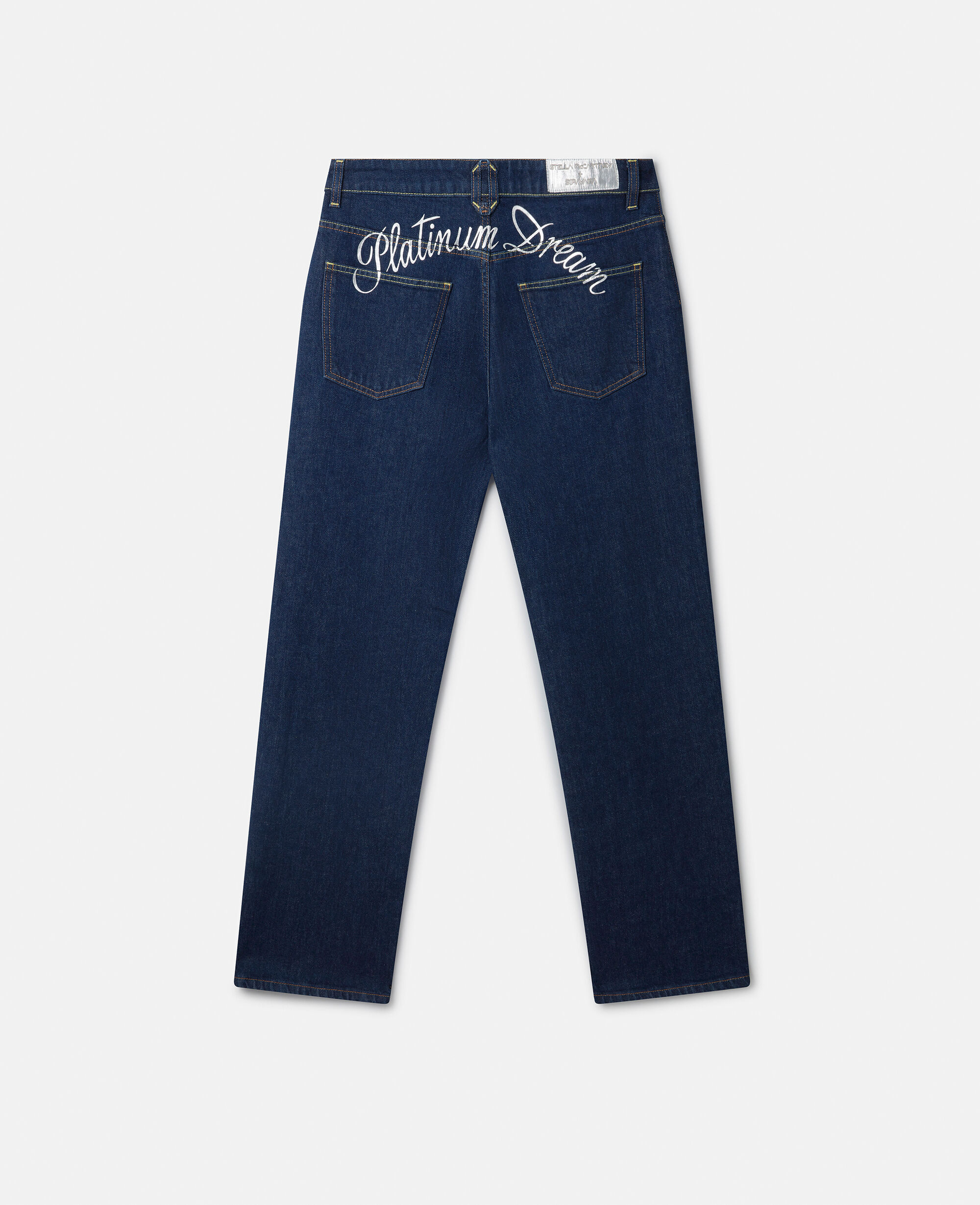 Women Dark Blue Platinum Dream Embroidered Mid-Rise Straight-Leg Denim Jeans  | Stella McCartney US