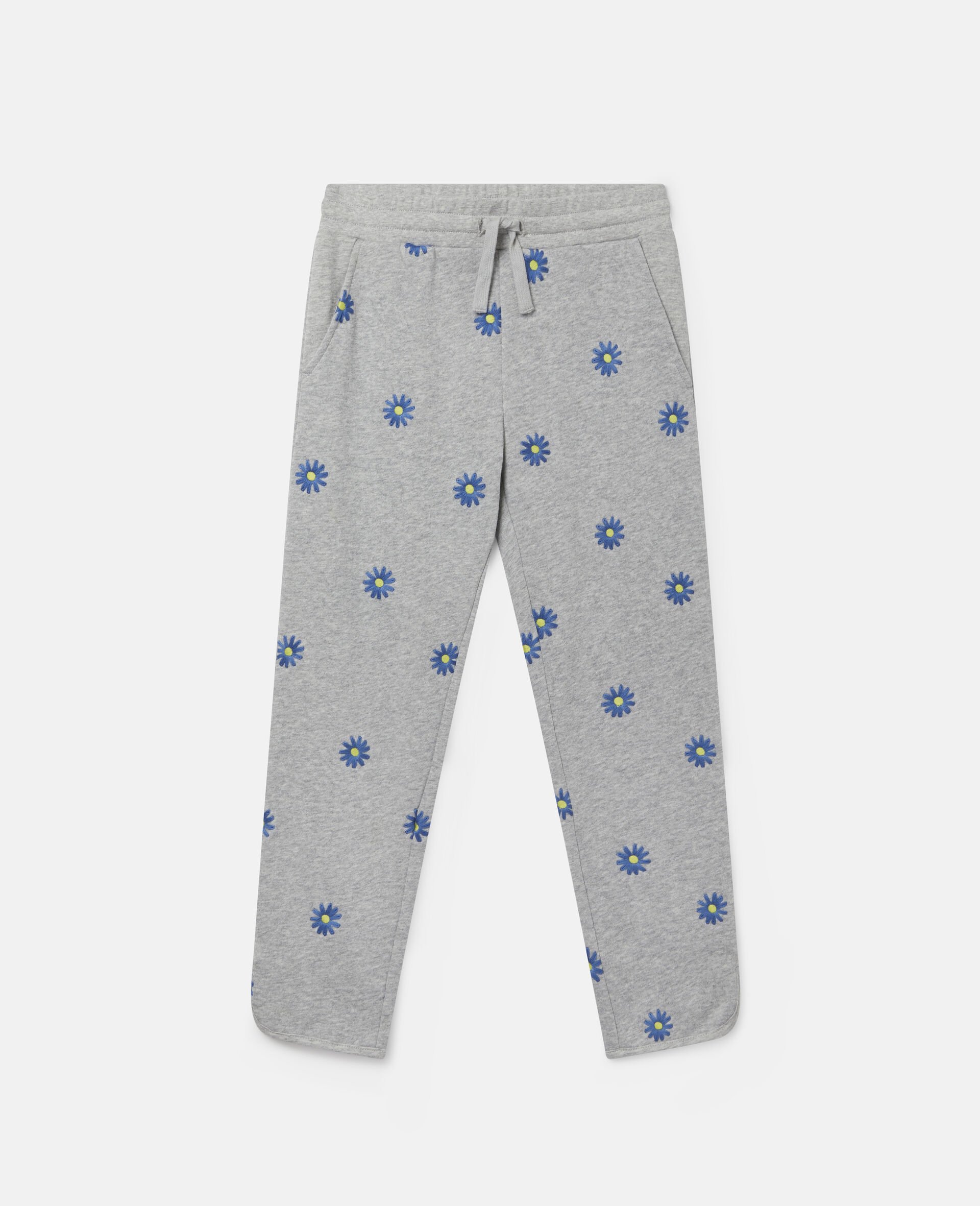 Embroidered Daisies Cotton Fleece Joggers-Grey-large
