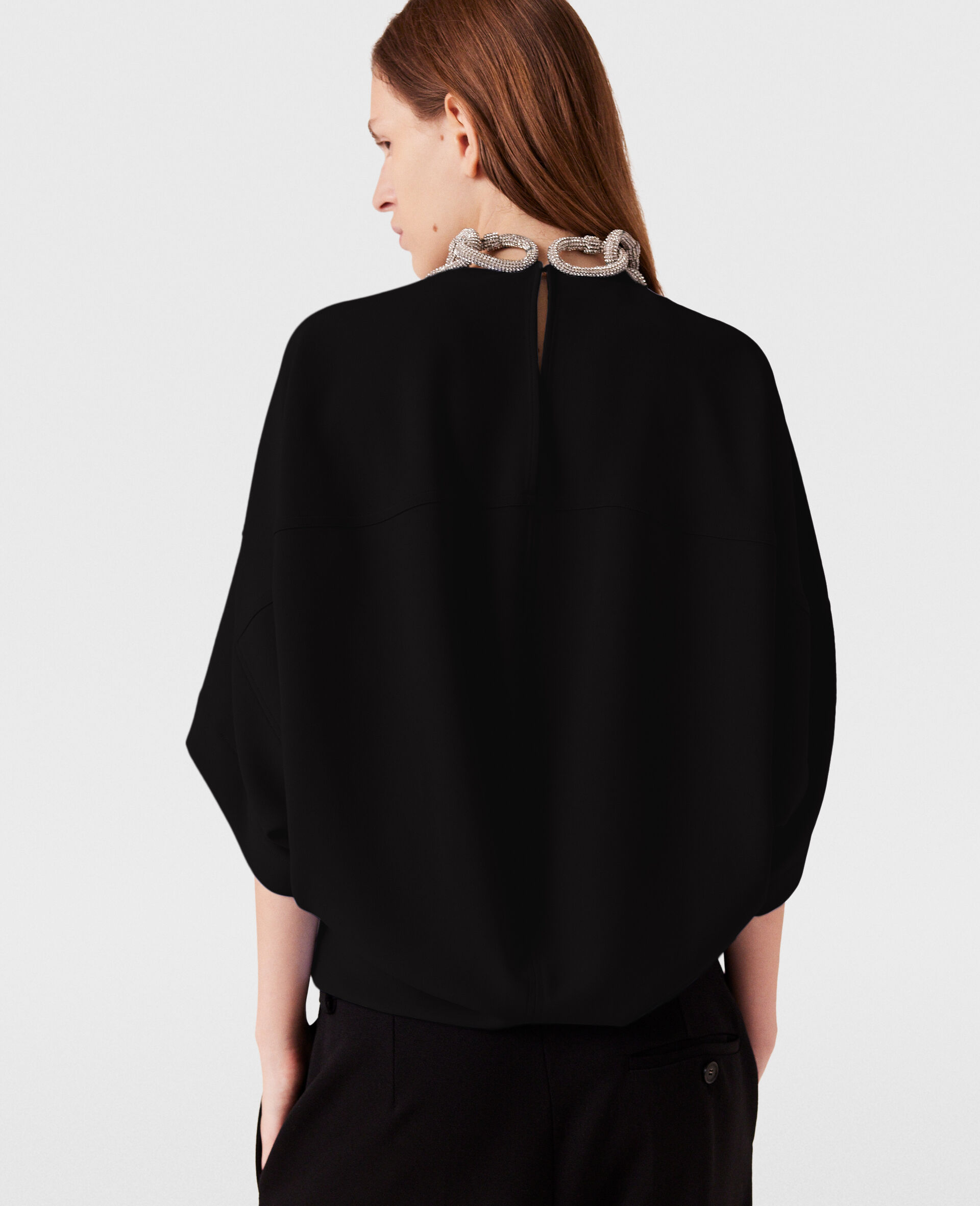 水晶饰链短袖上衣-蓝色-large image number 2