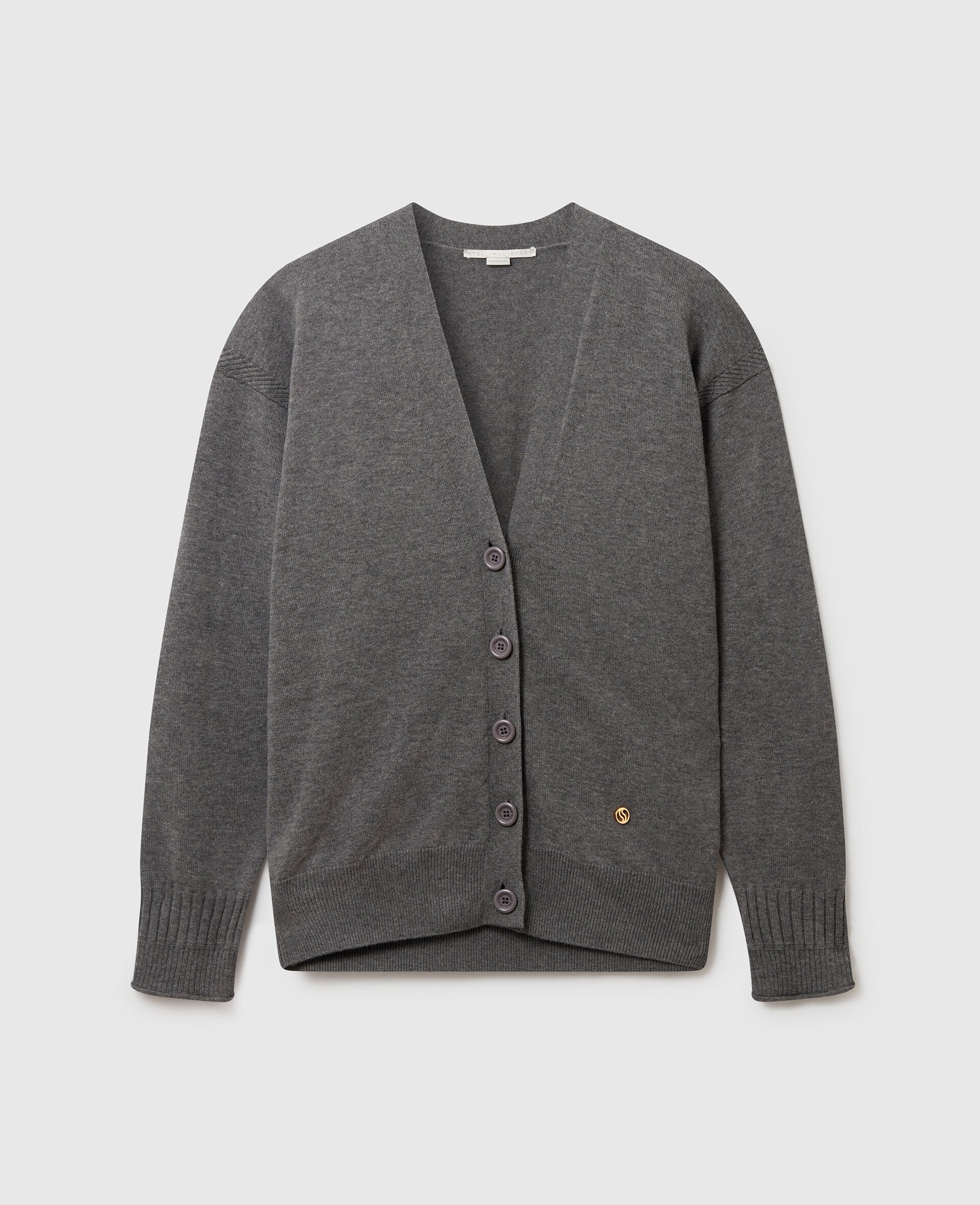 V-Neck Long Sleeved Cardigan-Grey-medium
