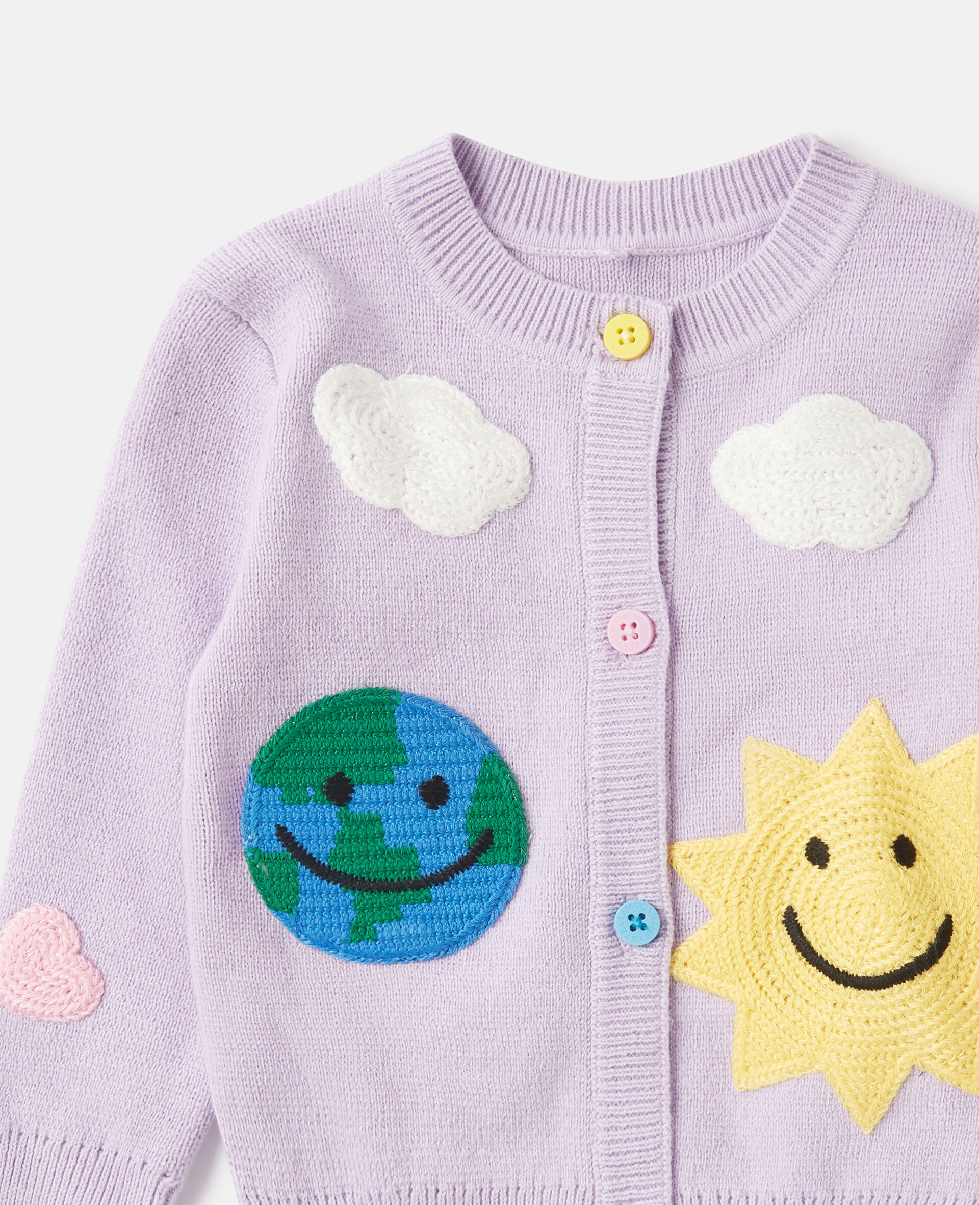 Earth Friends Graphic Embroidered Cardigan-Purple-medium