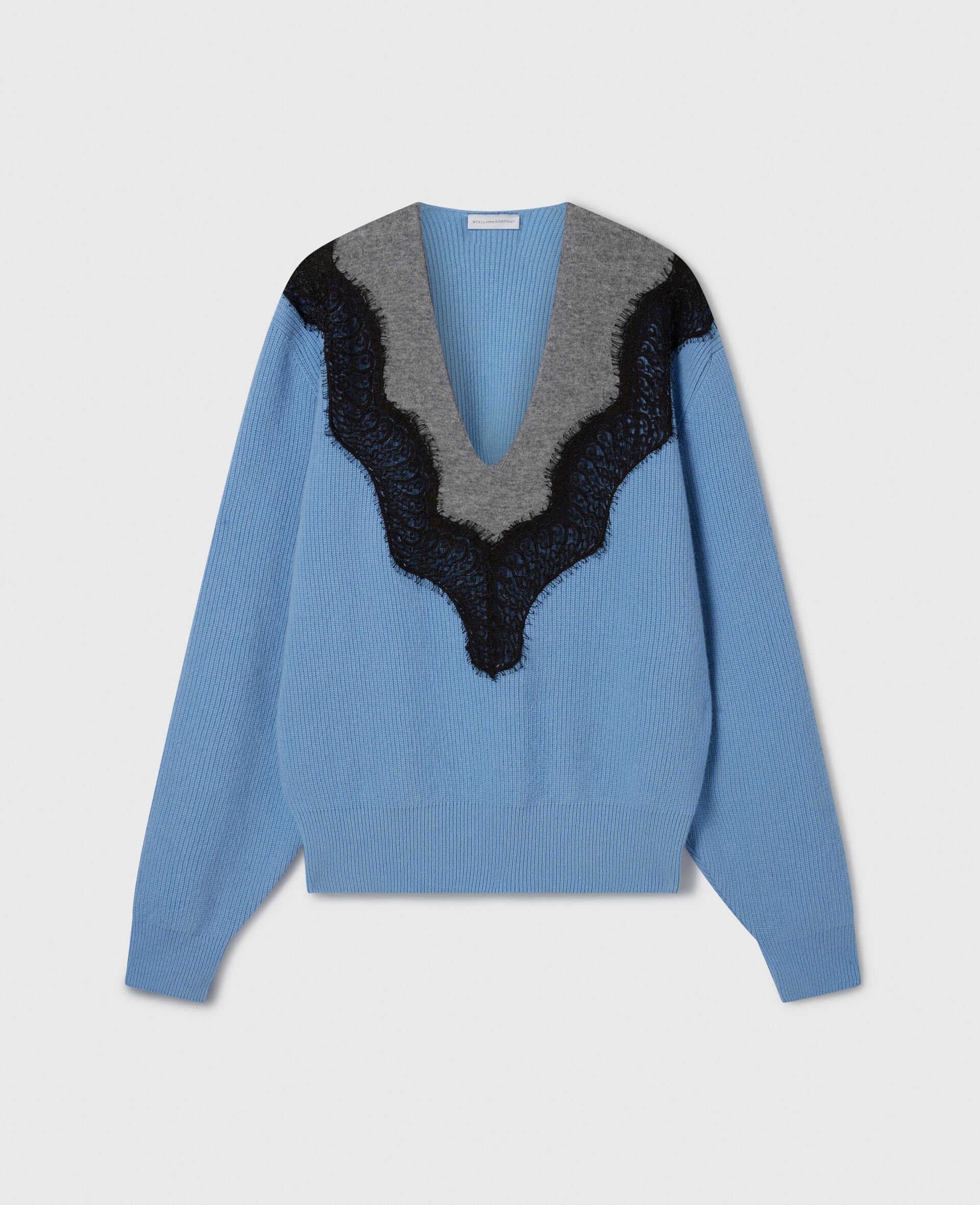 Lace Insert Long Sleeved Jumper-Blue-large image number 0
