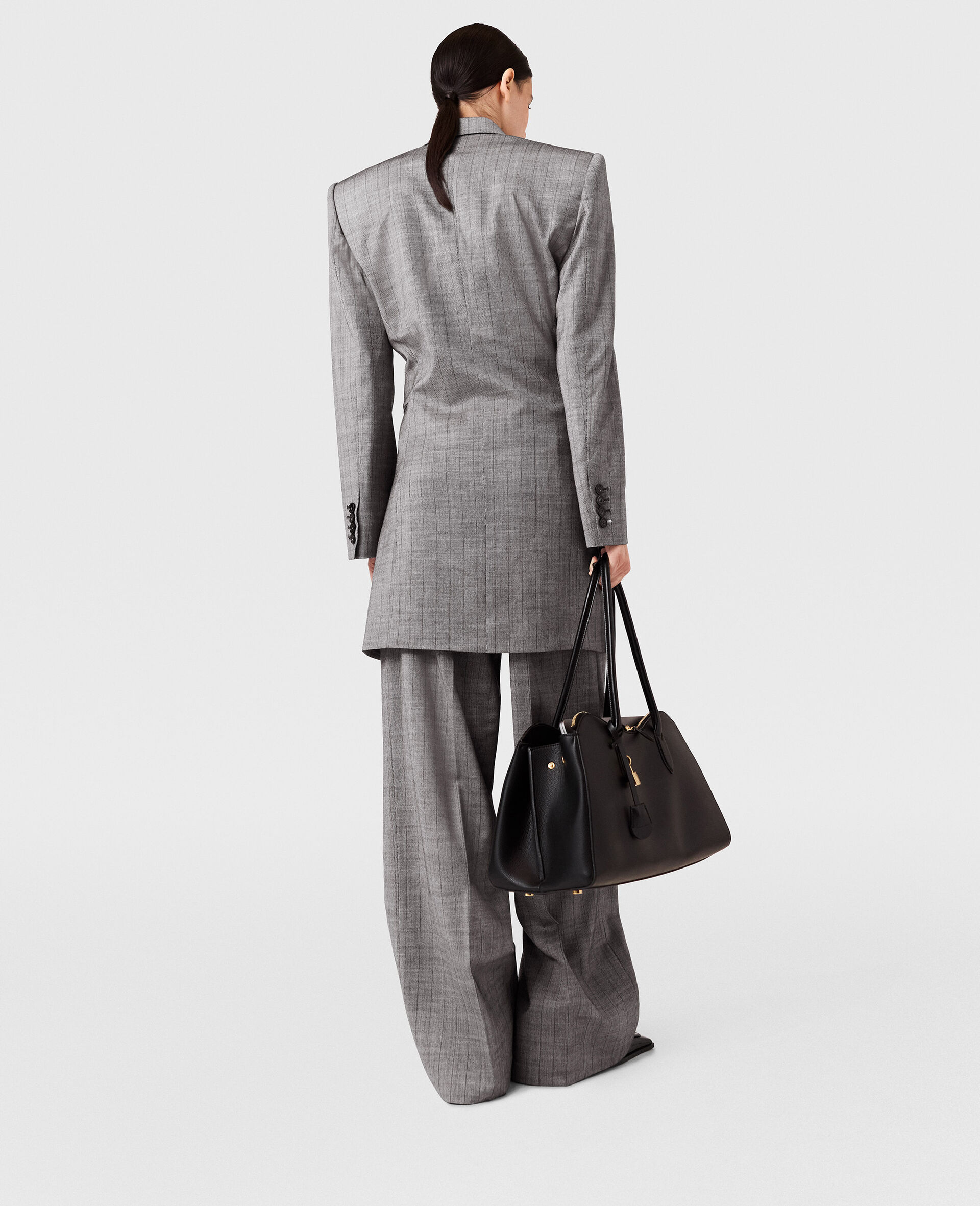 Double-Breasted Pinstripe Blazer Mini Dress-Grey-large image number 3