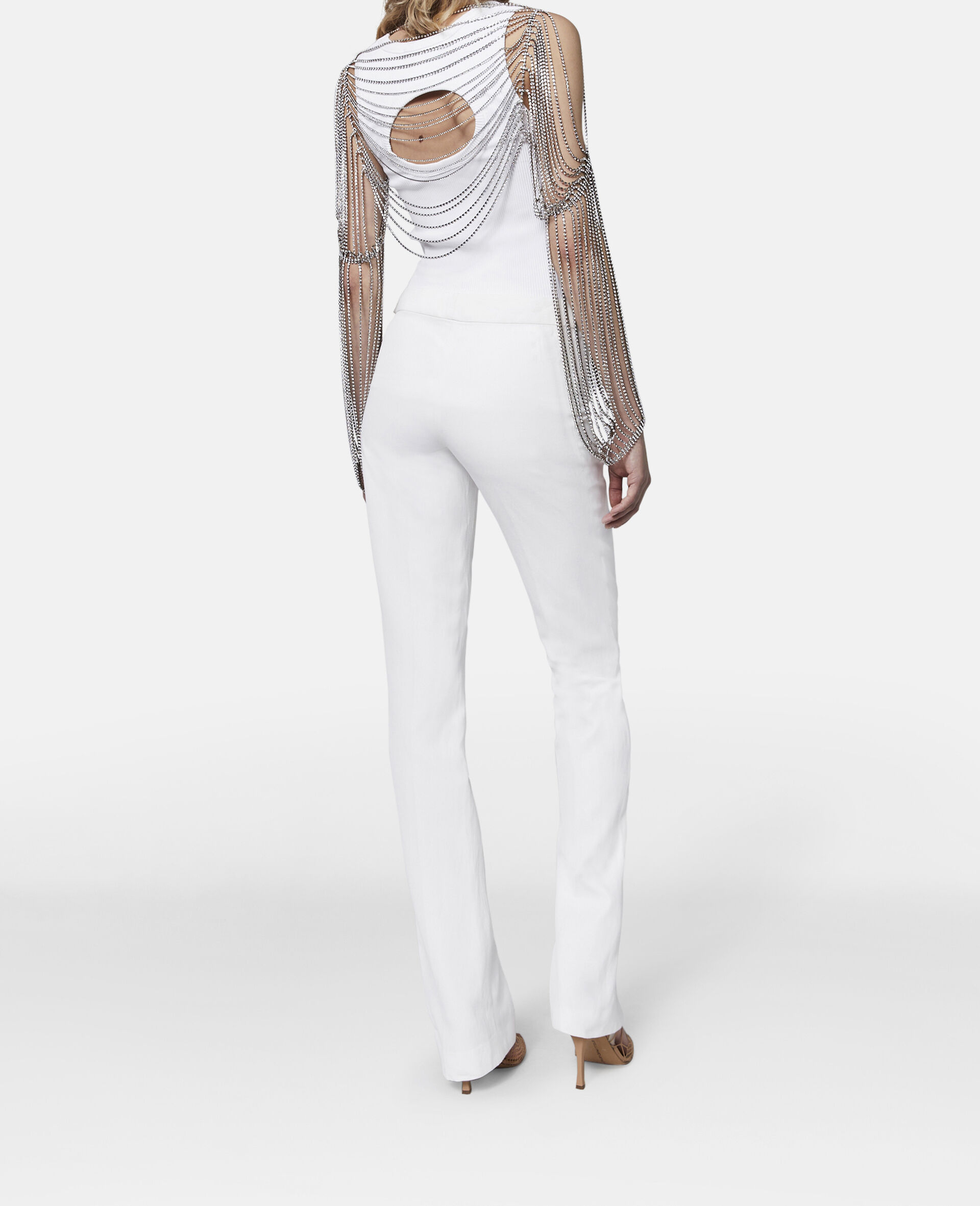 Crystal Chain Sleeve Top-White-large image number 2