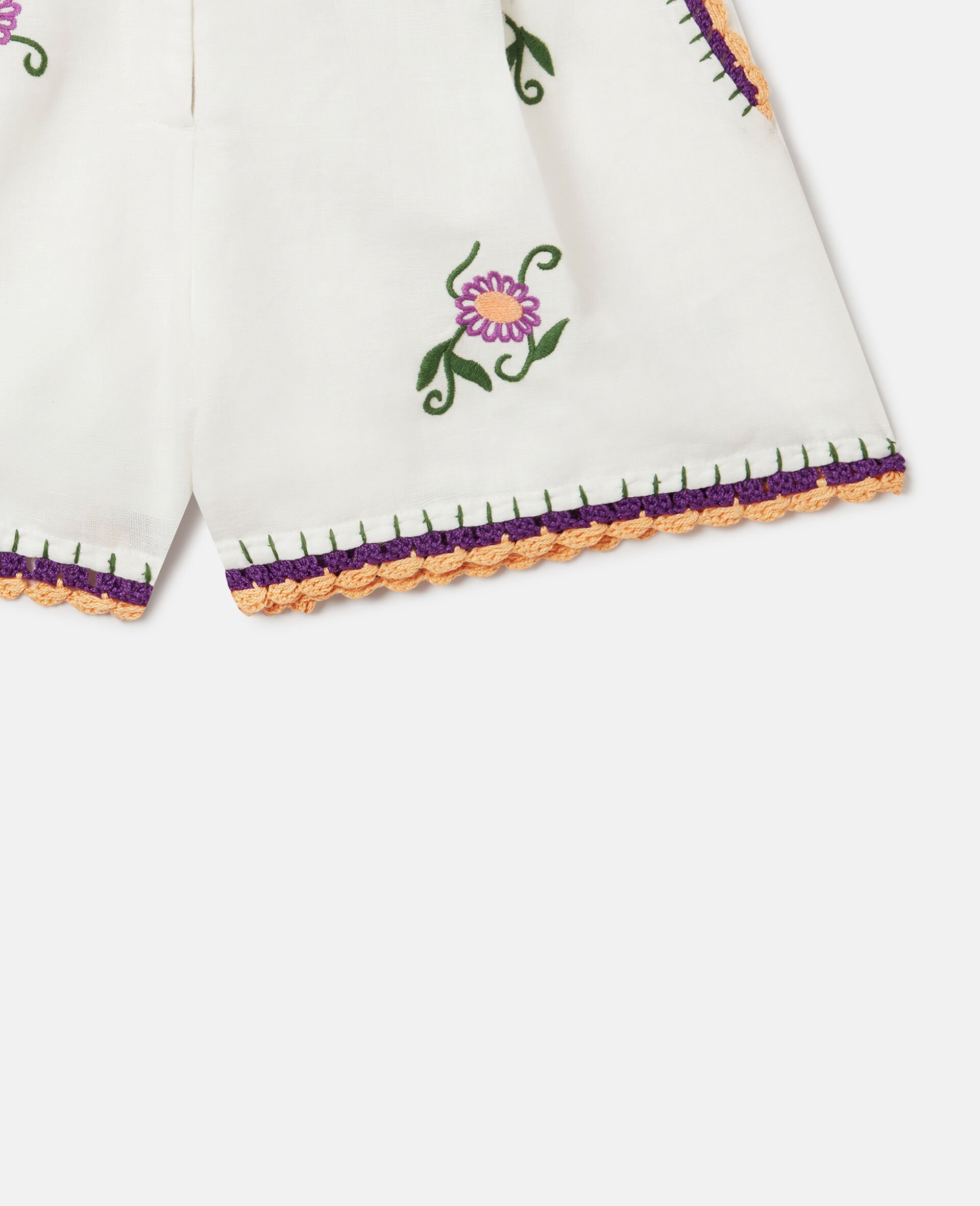 Embroidered Linen-Blend Shorts-White-large image number 3