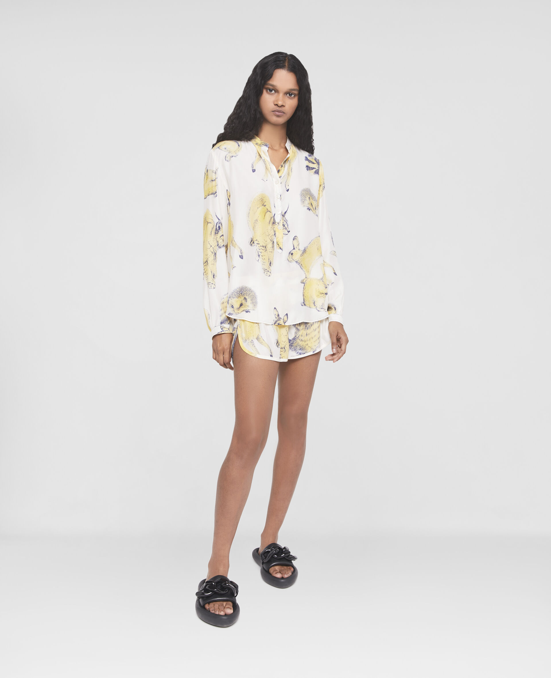Rewild Fauna Print Silk Shirt-Yellow-large image number 1