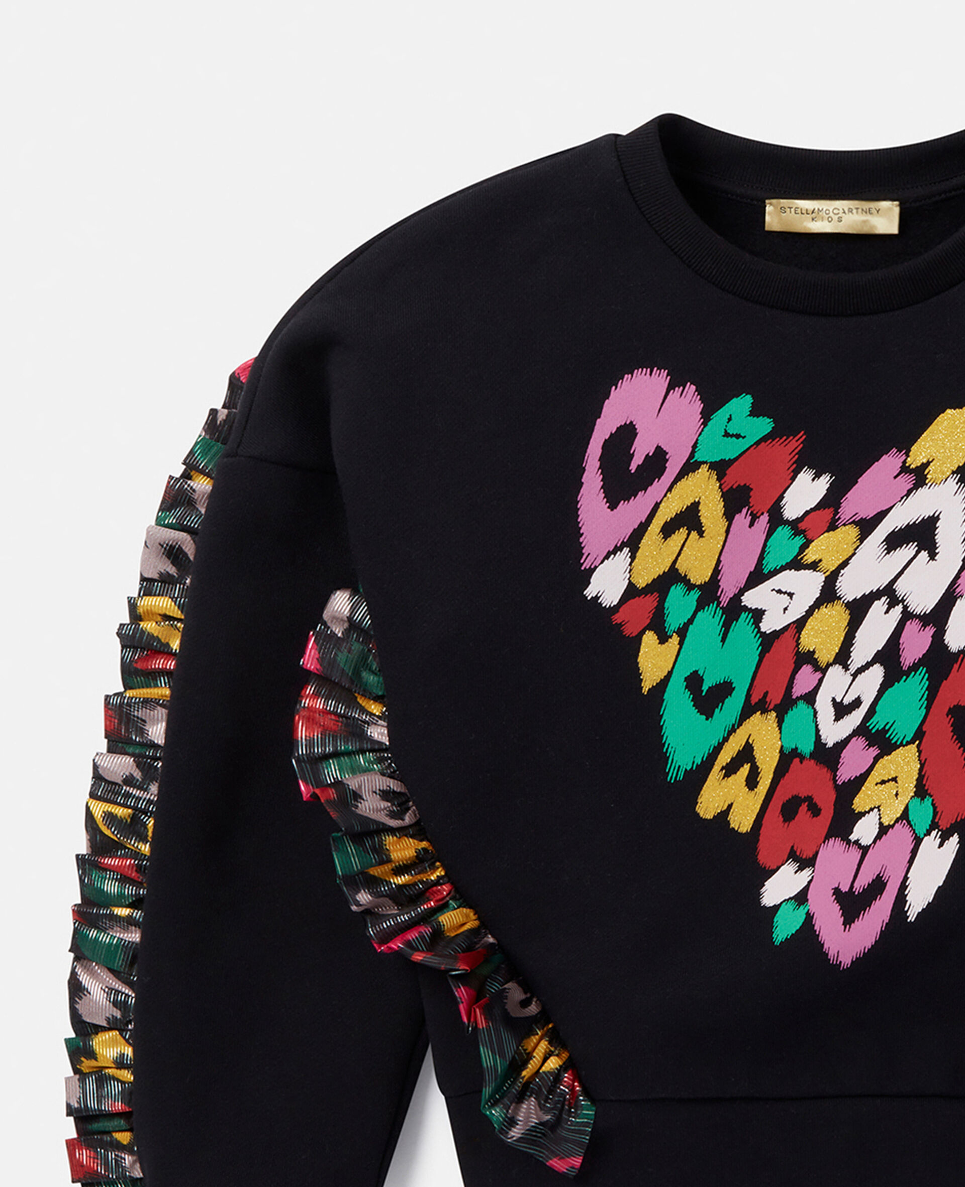 Smudged Heart Print Fringed Sweatshirt-Black-large Smudged Heart Print Fringed Sweatshirt-Black-large image number 1