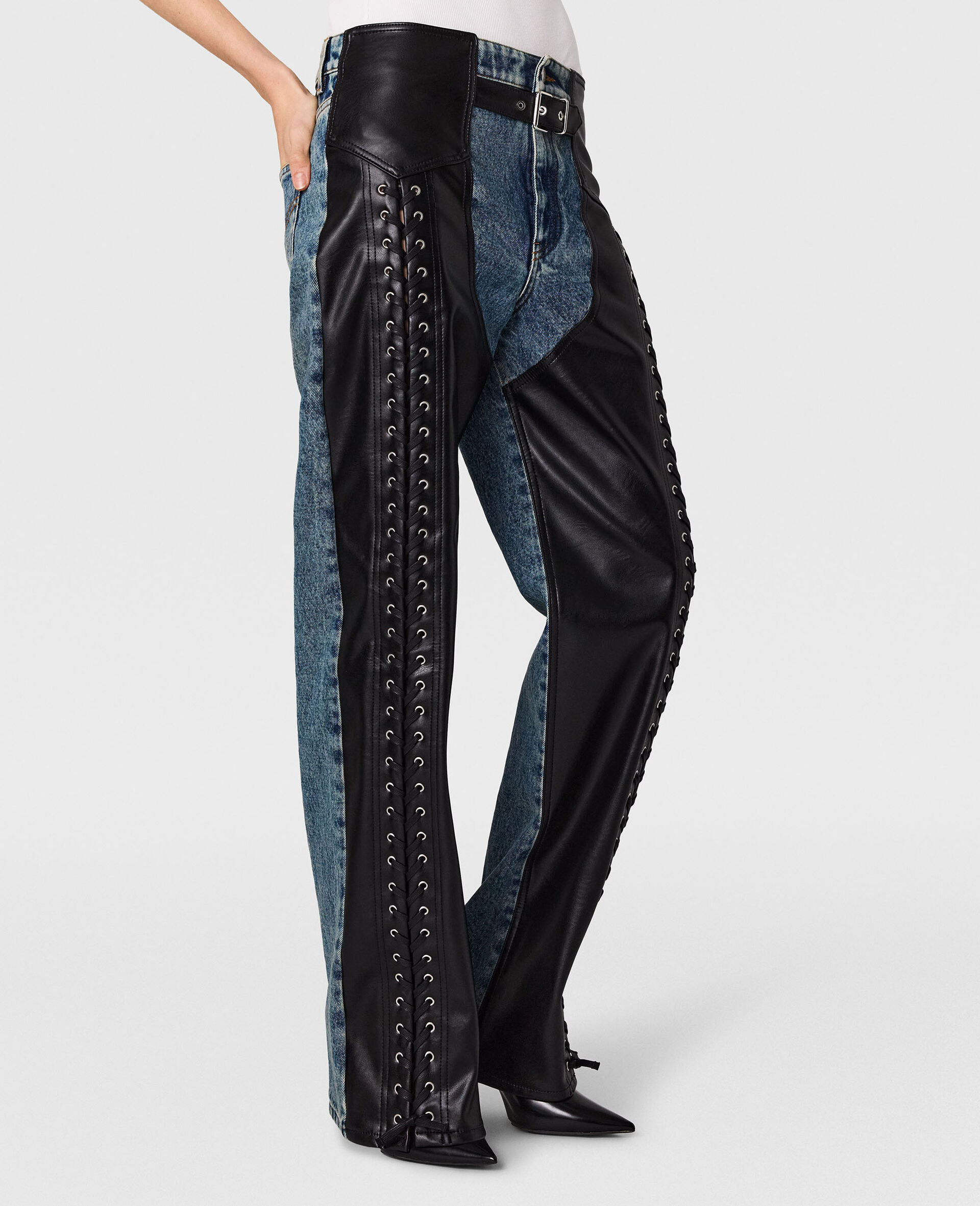 Lace-Up Vegan Chap Jeans-Black-large image number 2