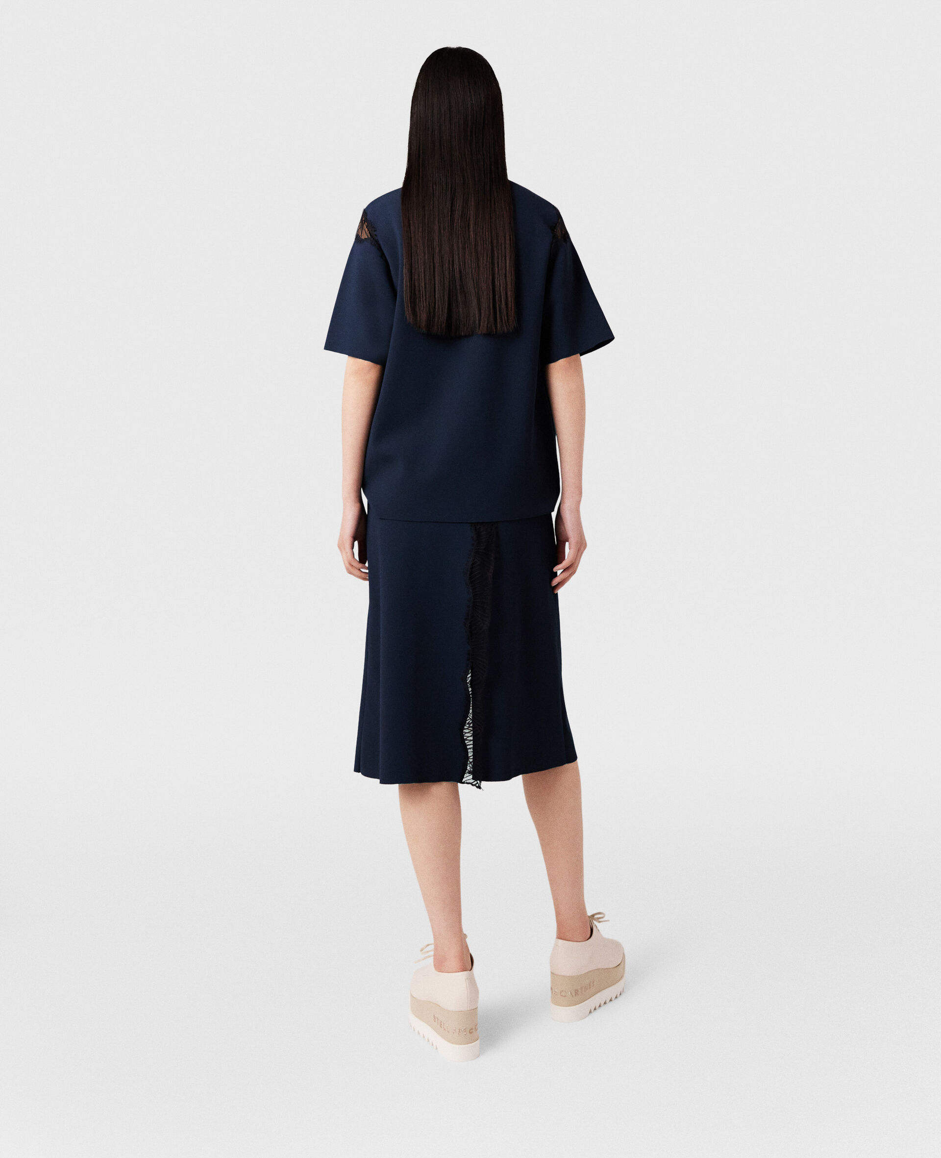 Lace Insert High Neck Top-Blue-large image number 4