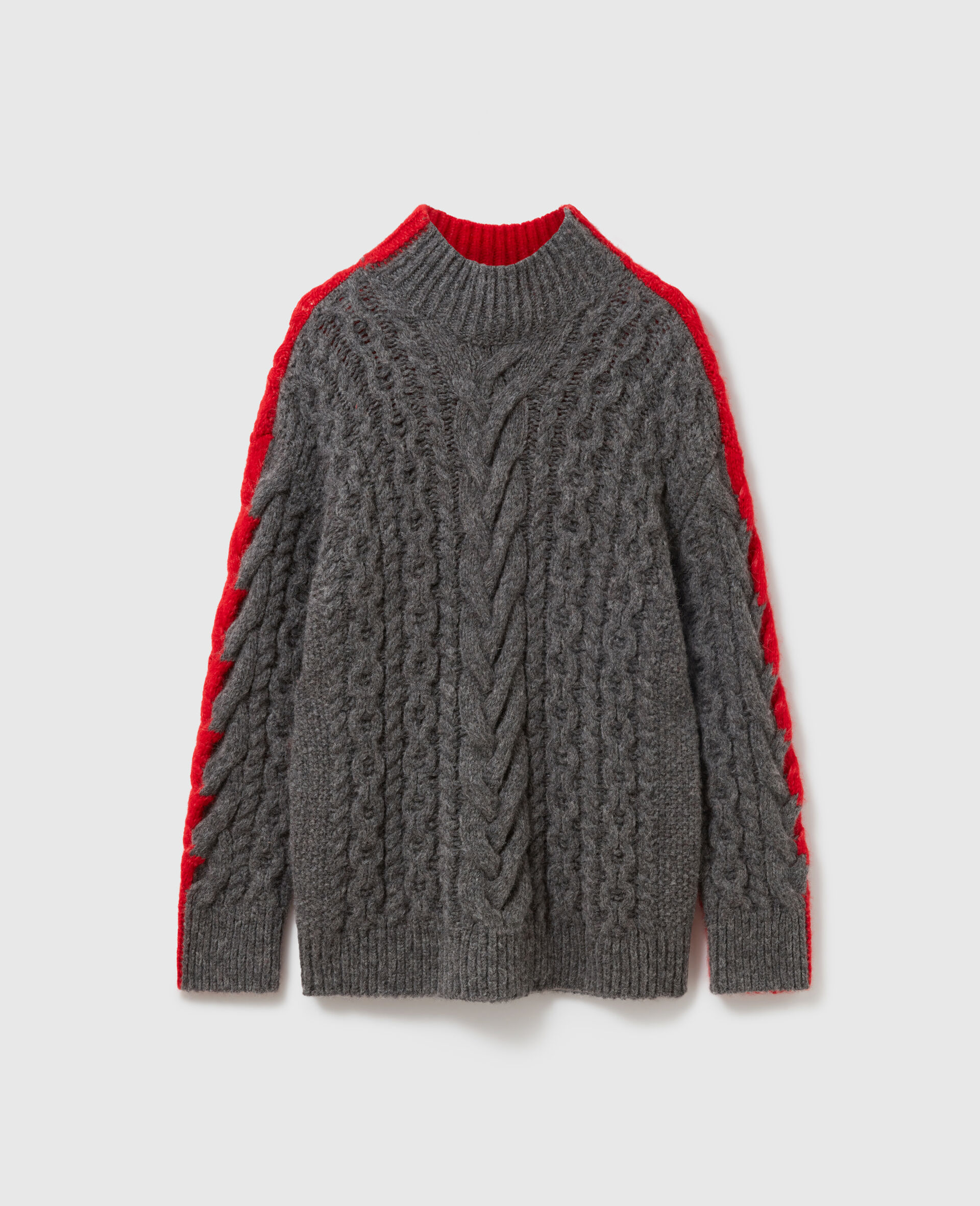 Laced Sleeves Cableknit Turtleneck Sweater-Red-medium