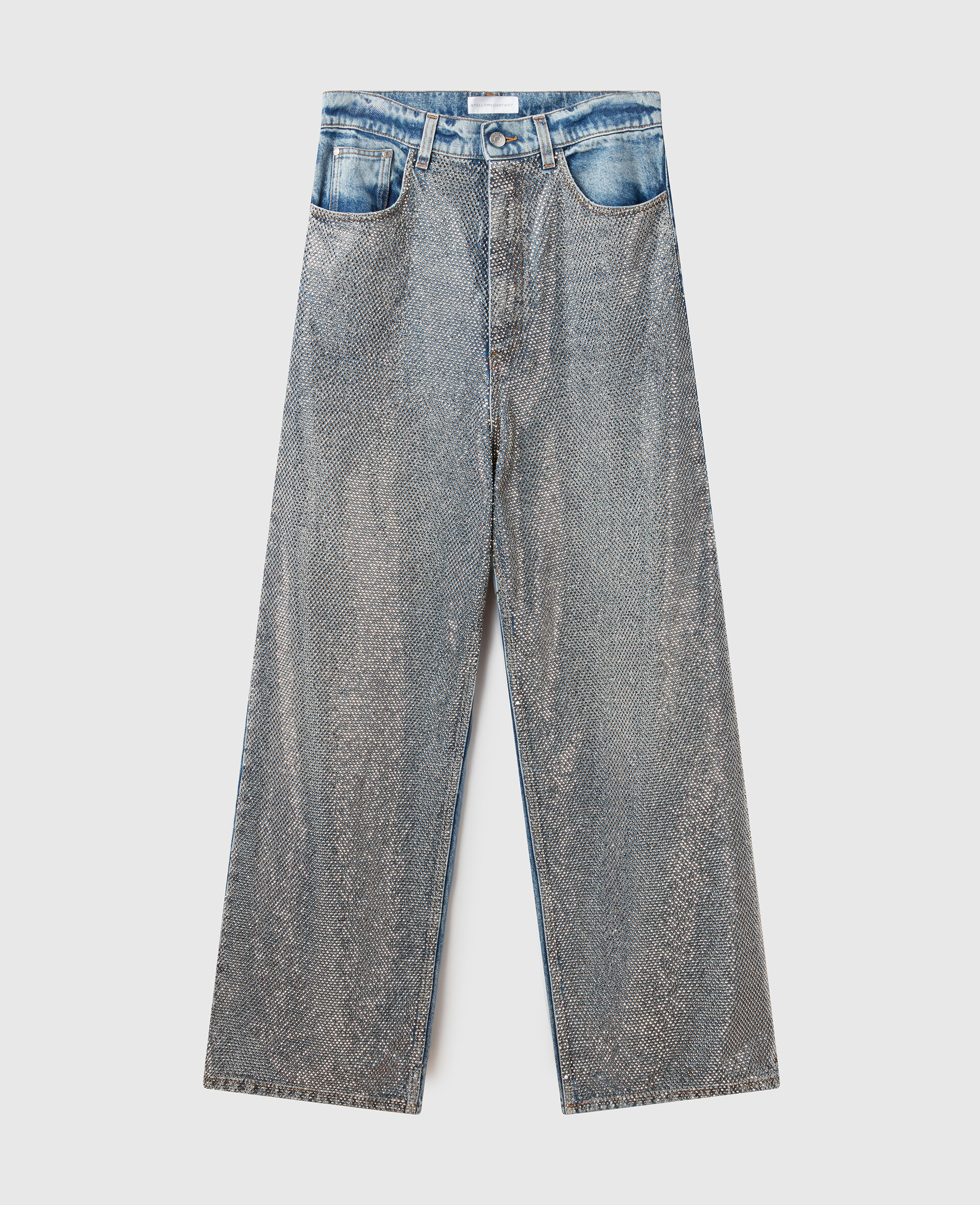 Oversized Crystal-Embellished Denim Jeans-Silver-large image number 0