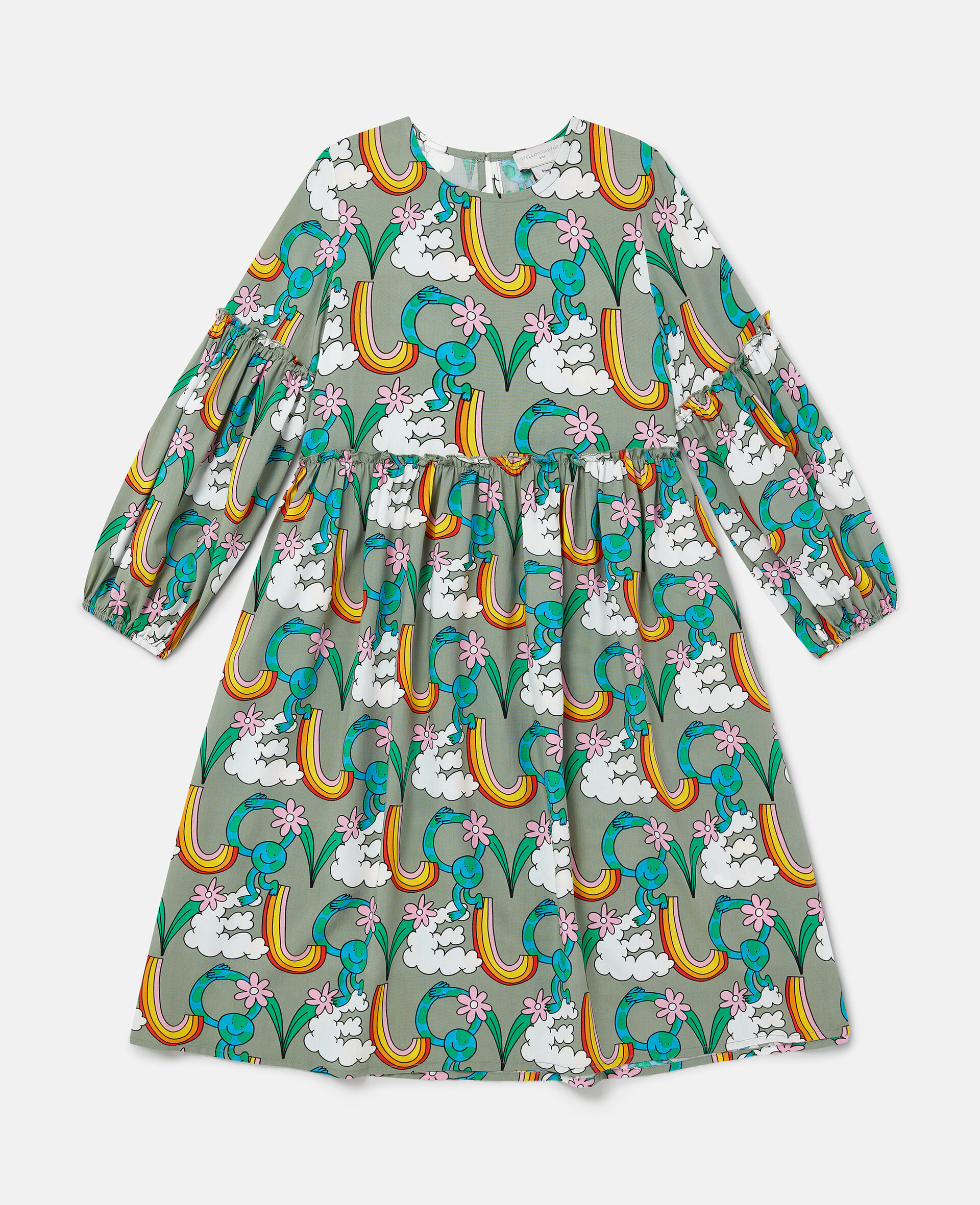 Earth Friends Print Long-Sleeve  Dress-Green-medium