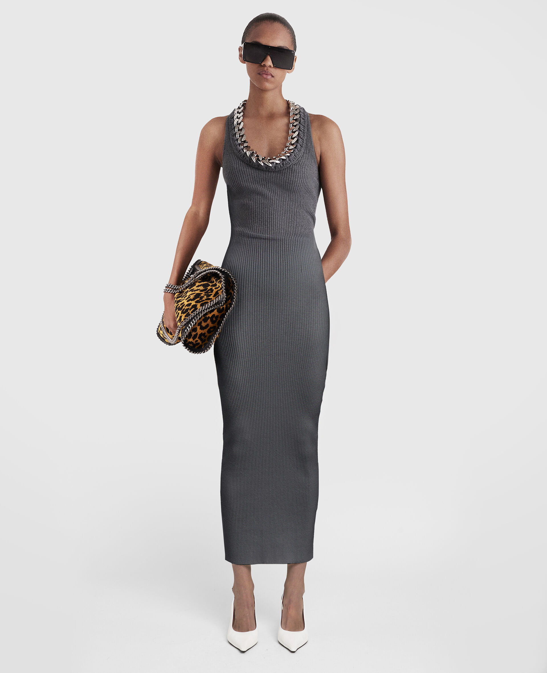 Chunky Chain Midi Dress-Grey-large image number 0