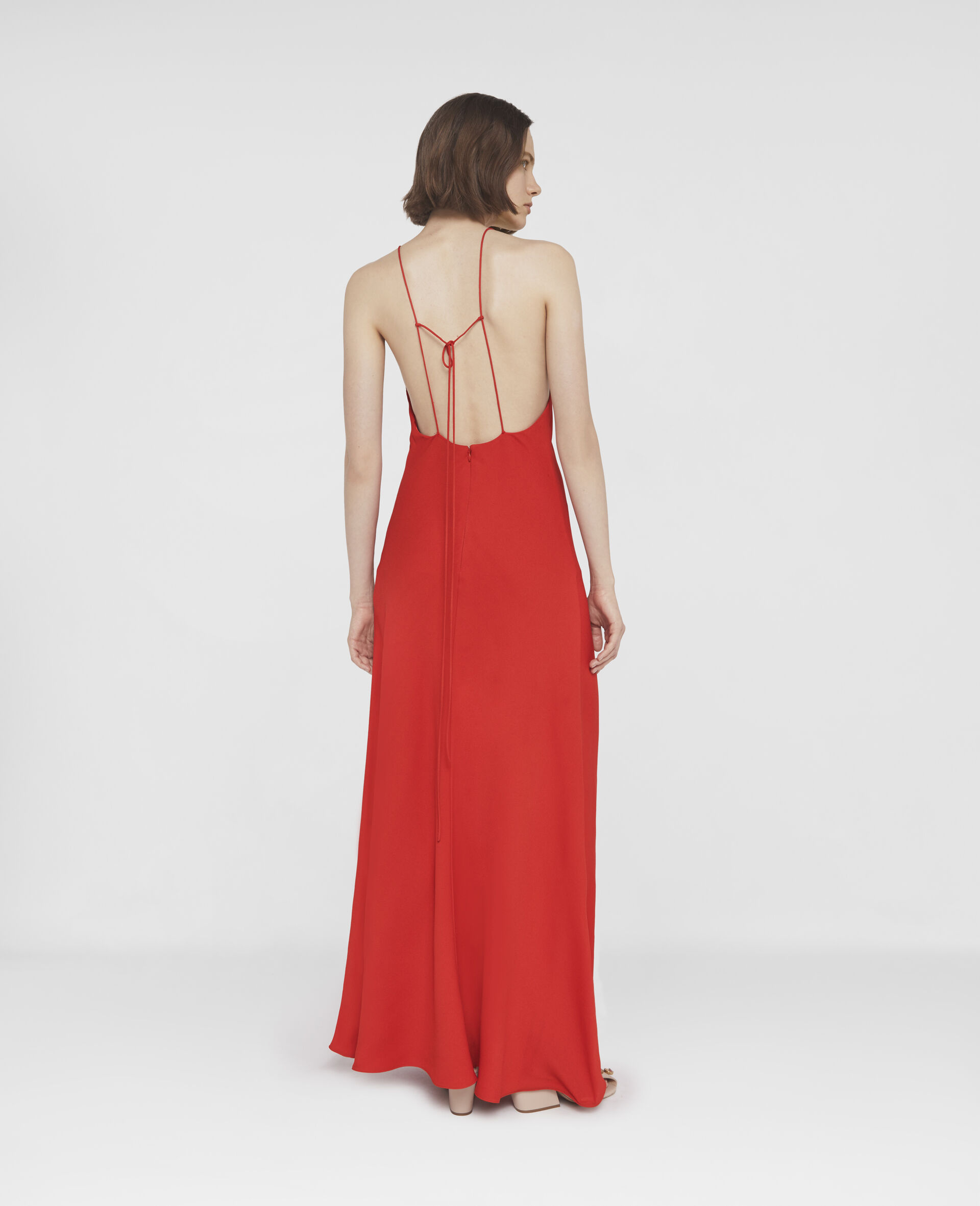 Compact Crepe V-Neck Maxi Dress-Red-large image number 2