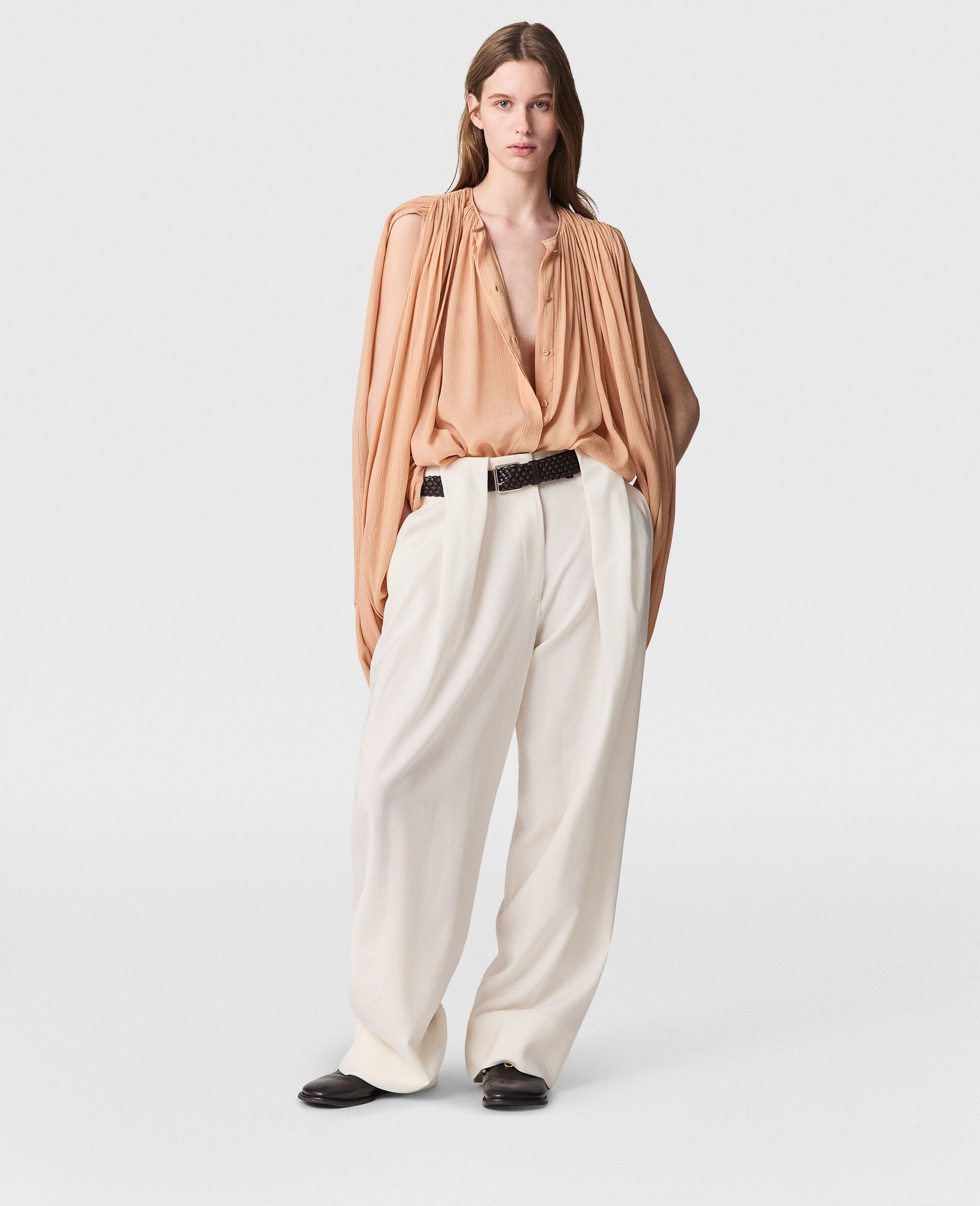 Pleated Cape-Sleeve Top-Beige-large Pleated Cape-Sleeve Top-Beige-large image number 5