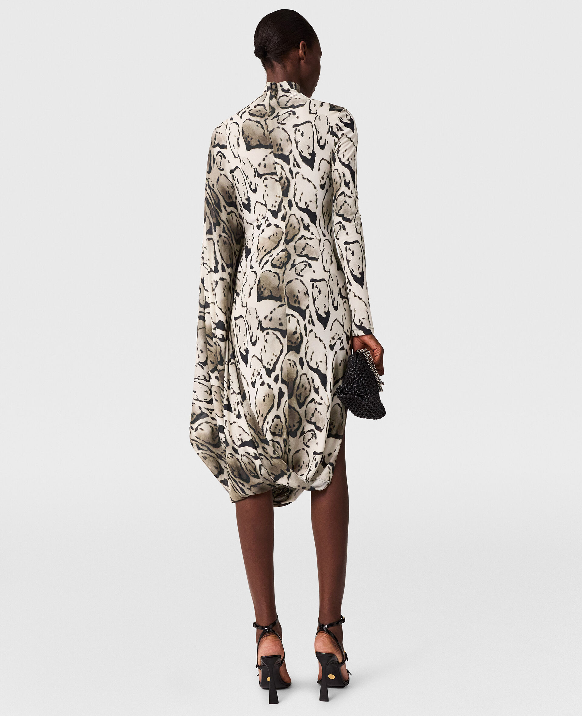 Drapiertes Midikleid mit Wolken-Leoparden-Print-Grau-large image number 4