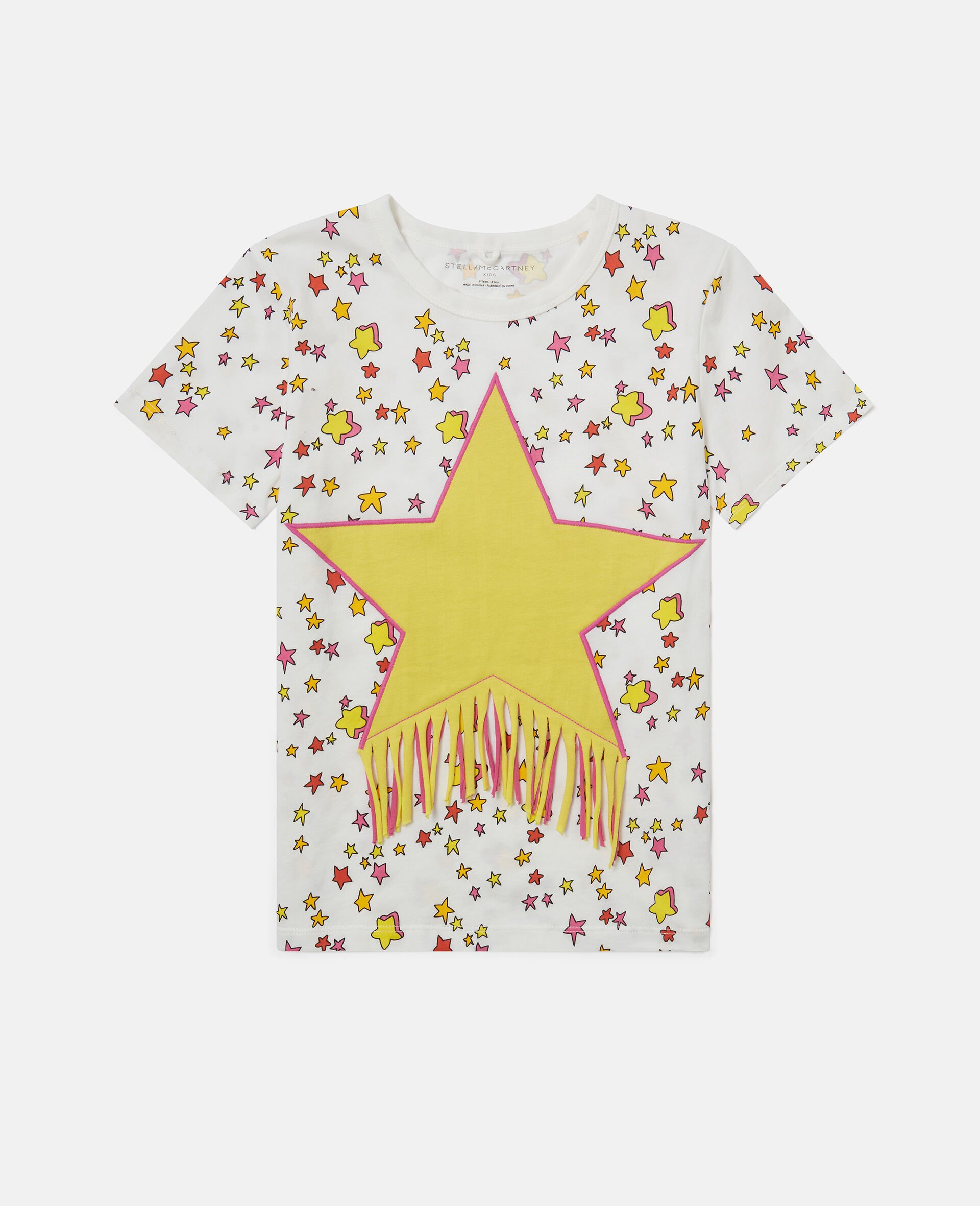 Star Graphic Fringed T-Shirt-White-large image number 0