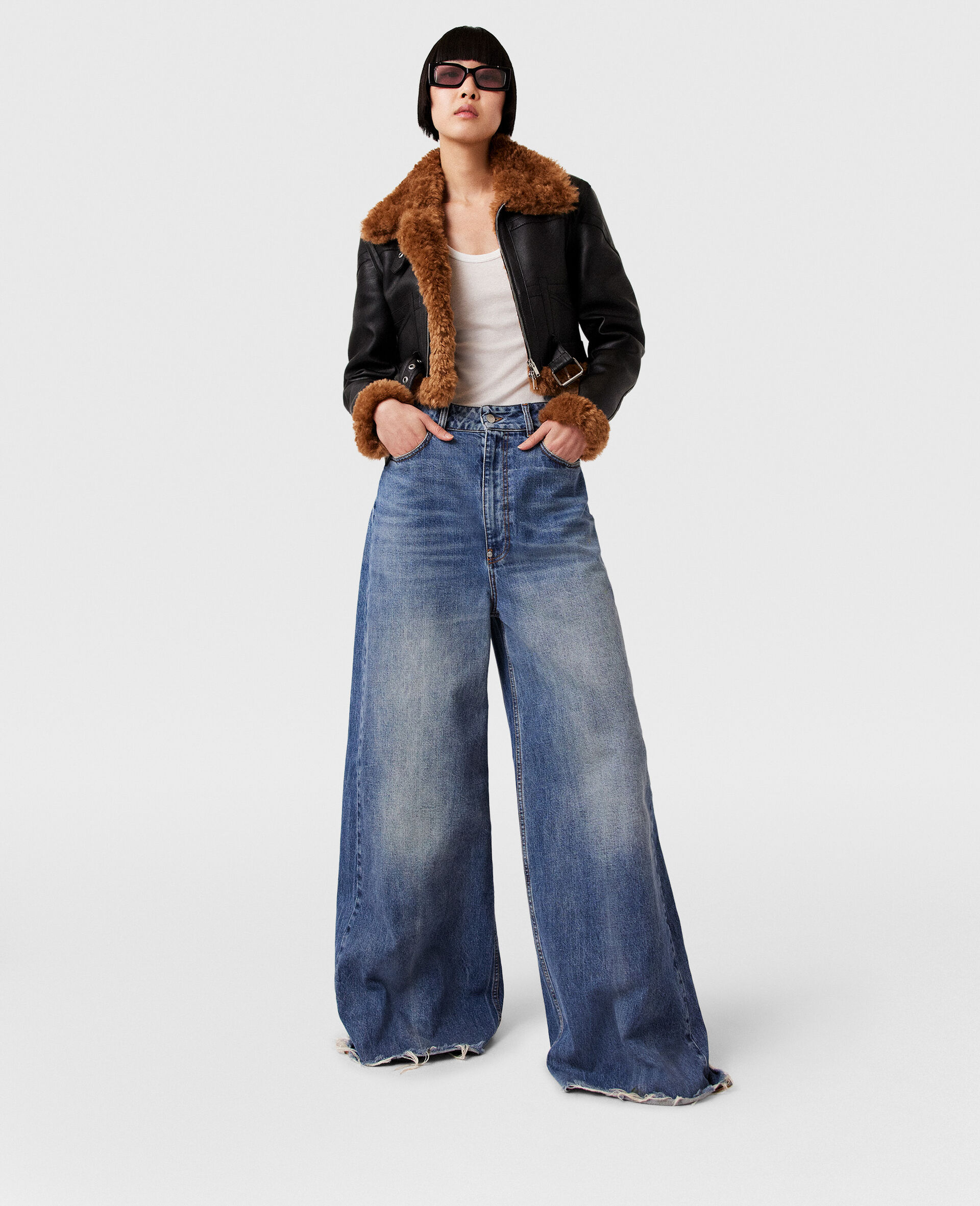 Veste de motard courte en peluche Teddy-Noir-large image number 4