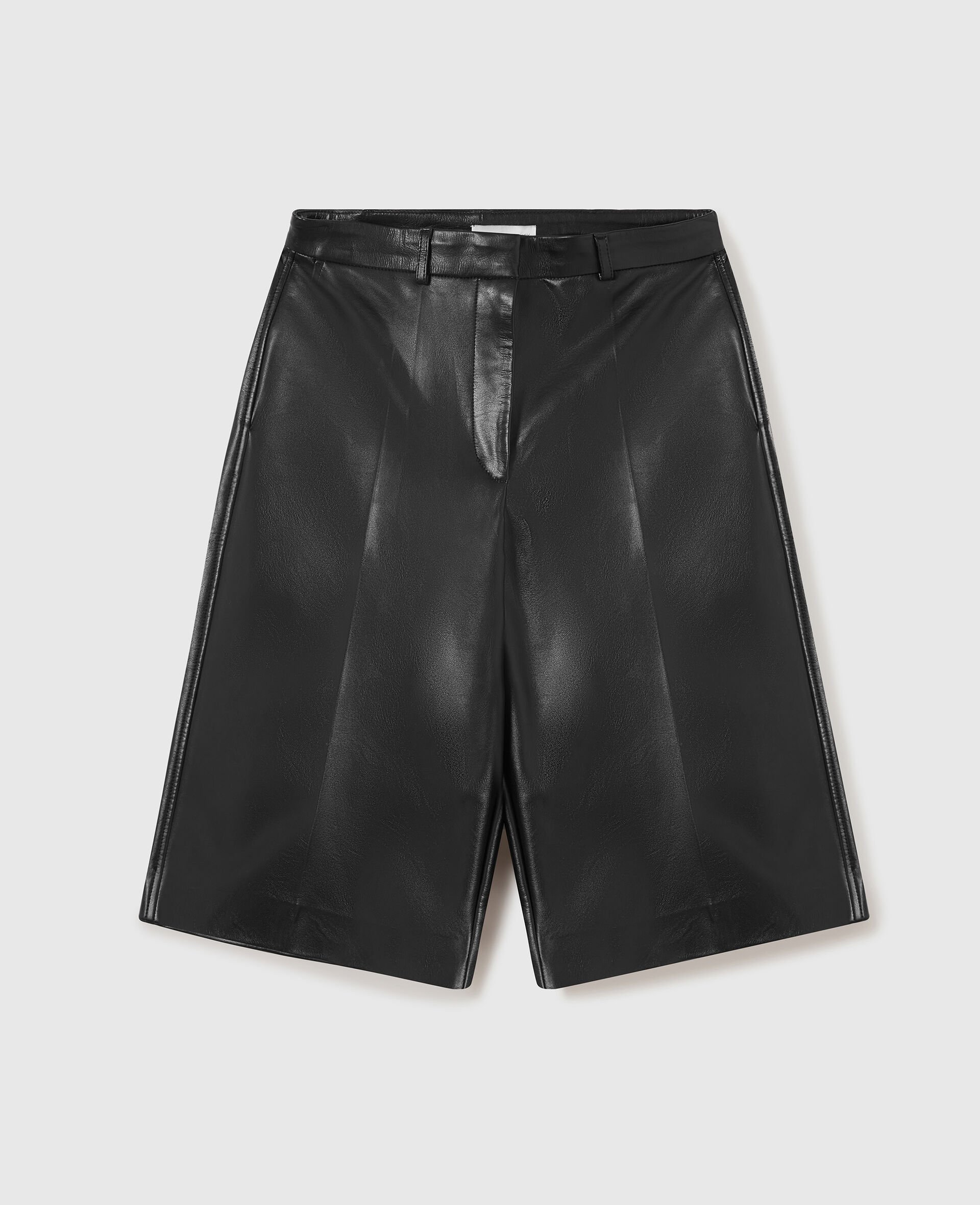 Wide-Leg Vegan Bermuda Shorts-Black-medium