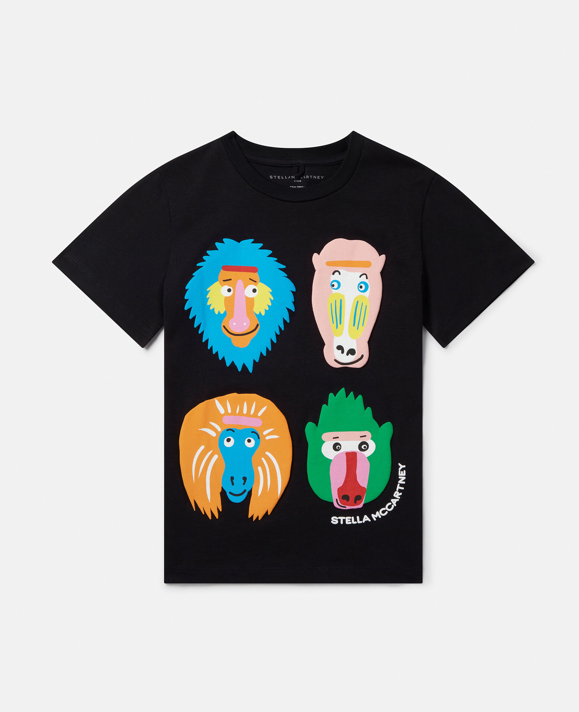Monkey Family Print T-Shirt-Black-large image number 0