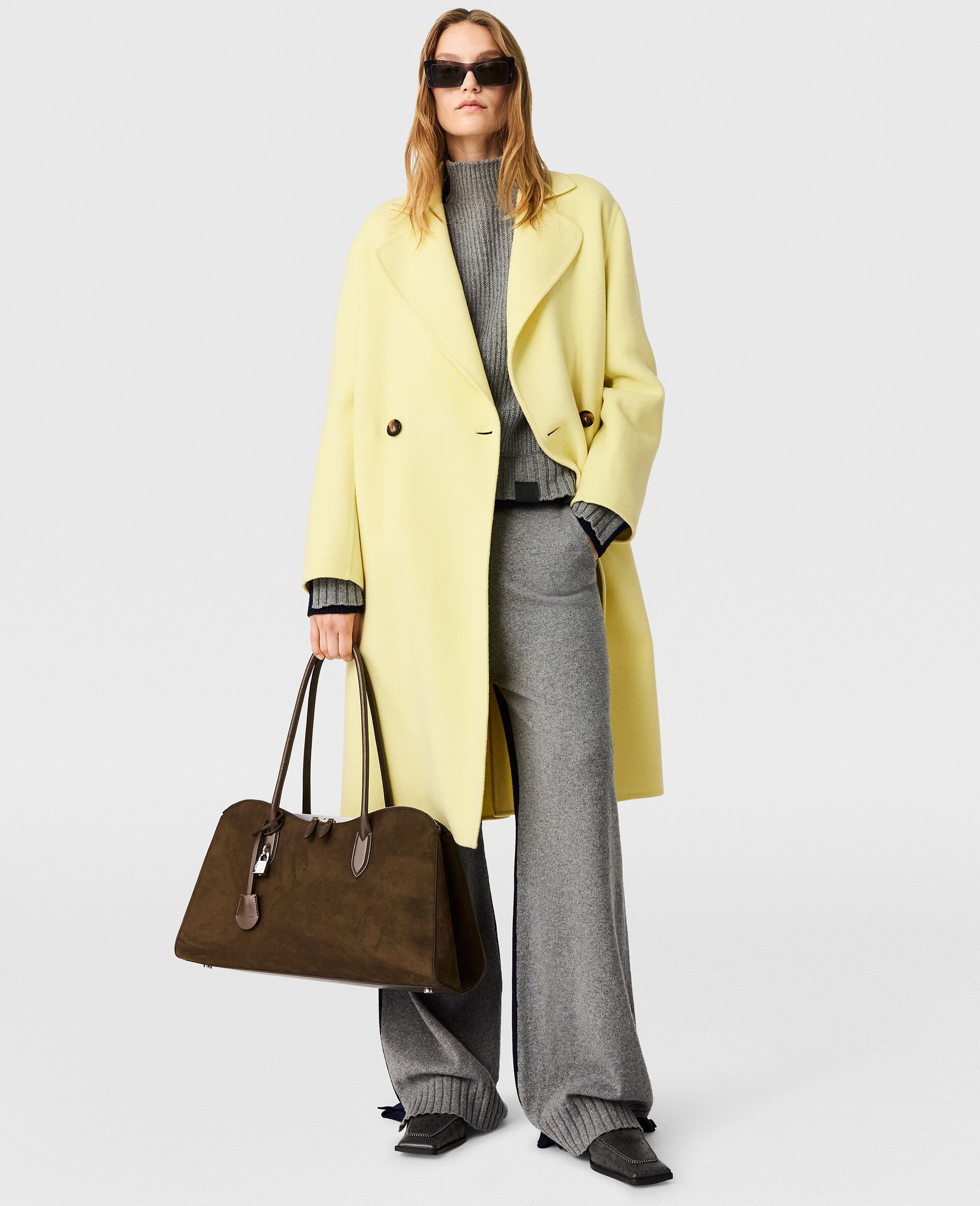 Double-Breasted Longline Peacoat-Yellow-medium