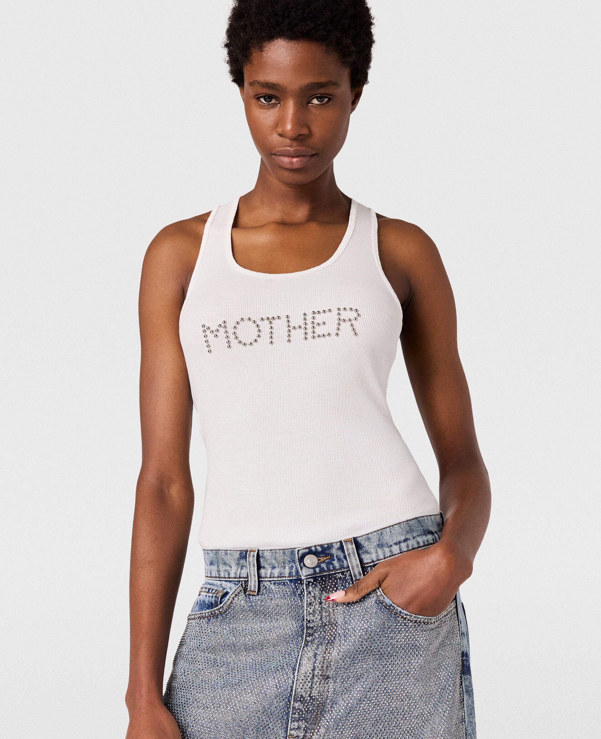 Mother Studded Tank Top-White-model