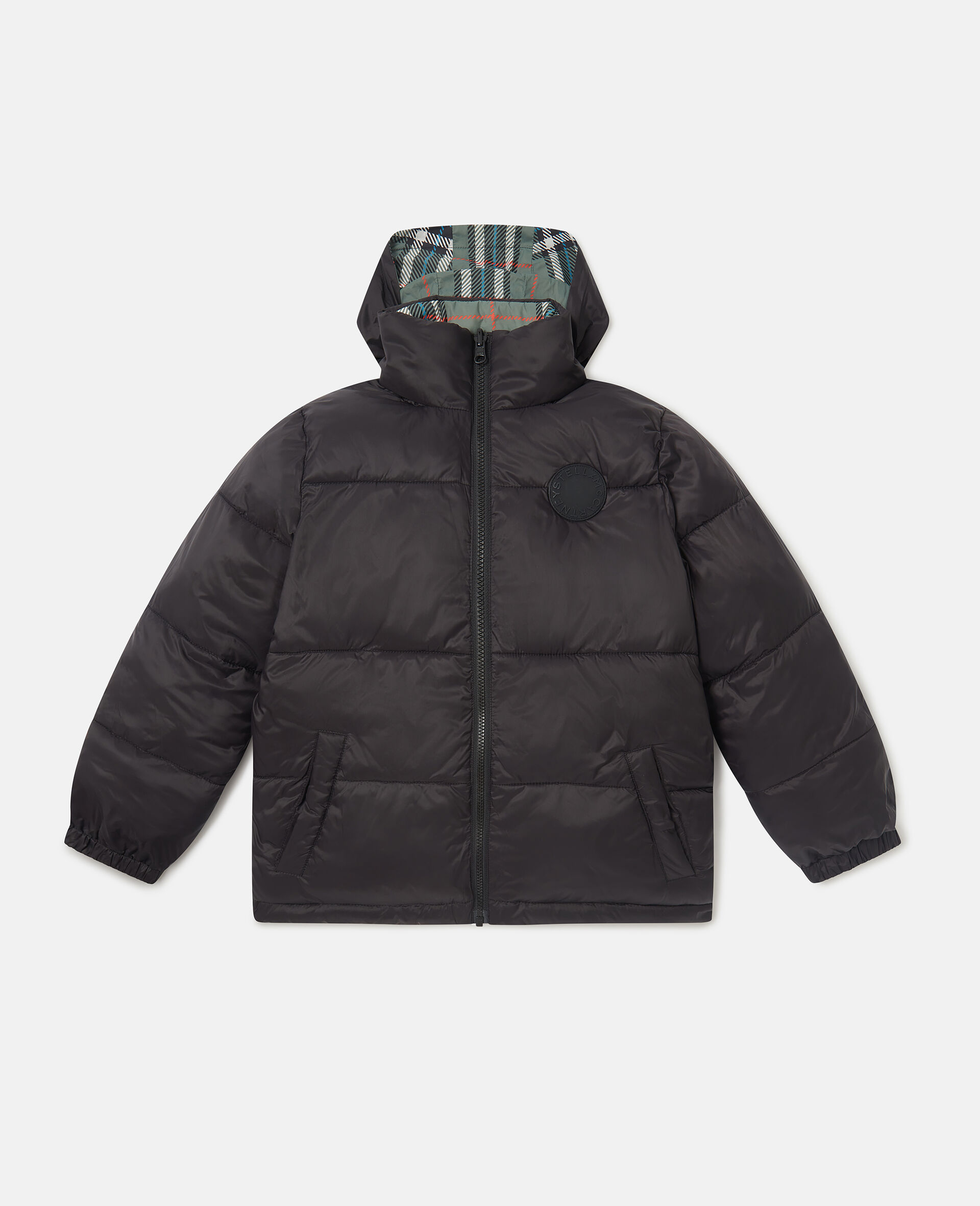 Check Lining High-Neck Puffer Coat-Green-large image number 4