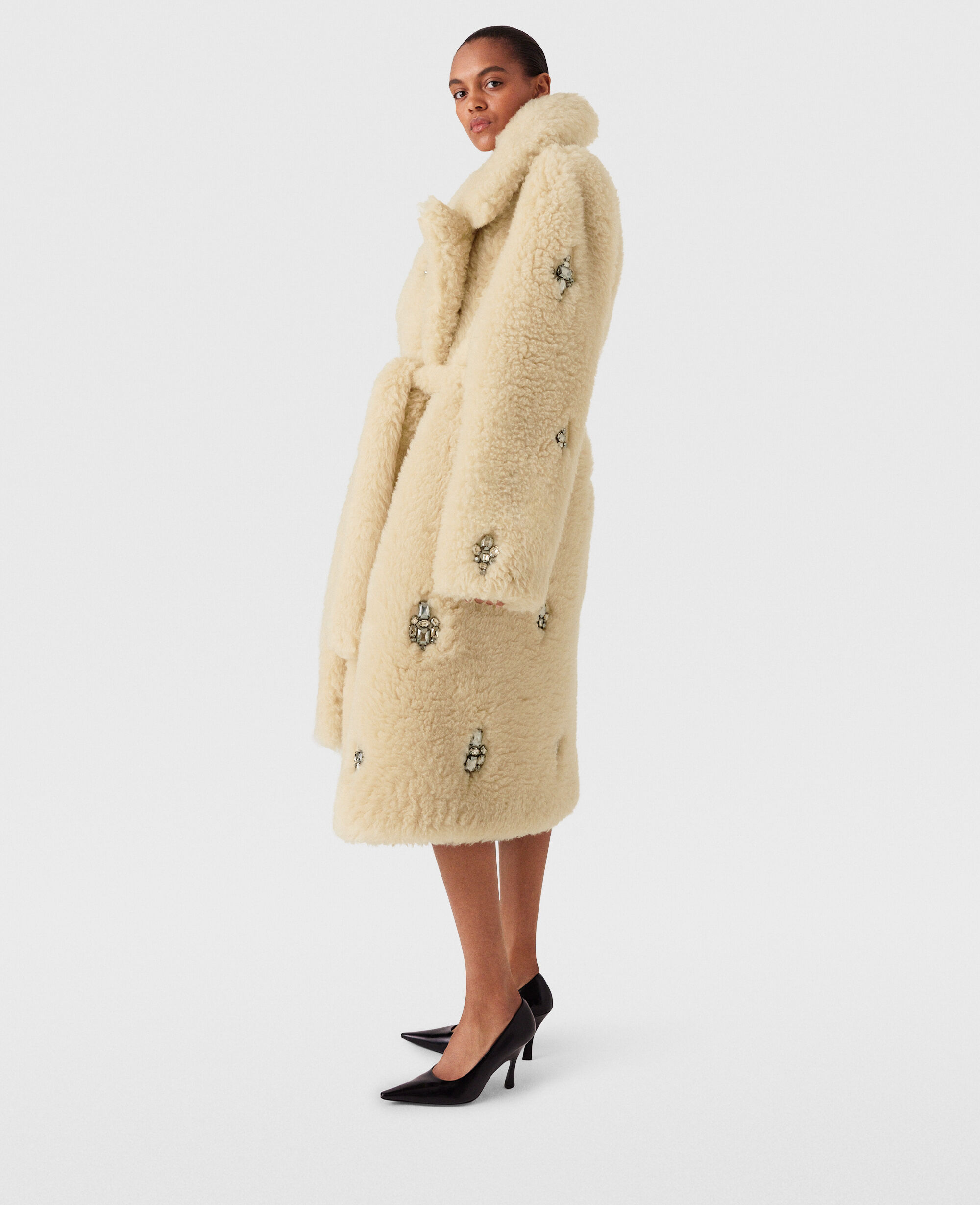 Women Oat Crystal Embellished Plush Teddy Coat Stella McCartney US