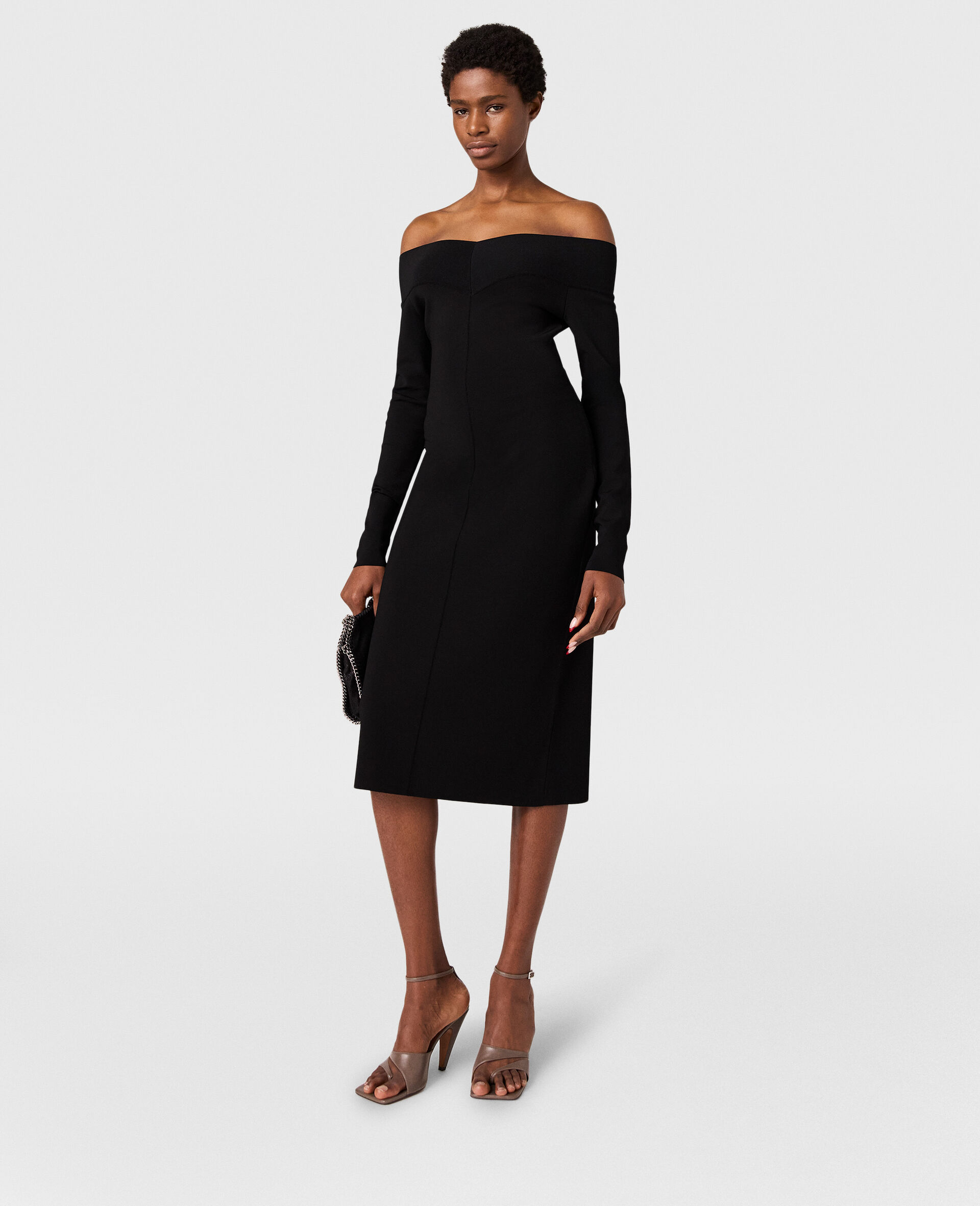 Durchsichtiges Midikleid mit langen Ärmeln aus Mesh-Gewebe-Schwarz-model