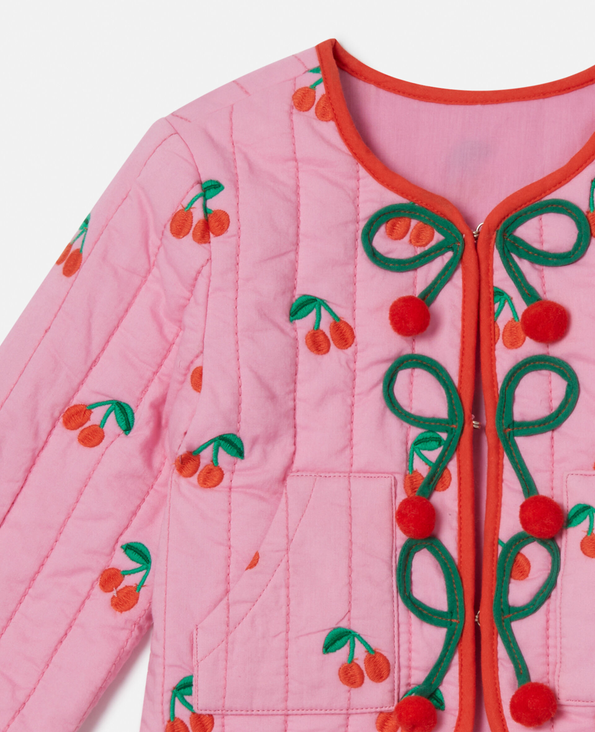 Cherry Print Quilted Jacket-Pink-large Cherry Print Quilted Jacket-Pink-large image number 1
