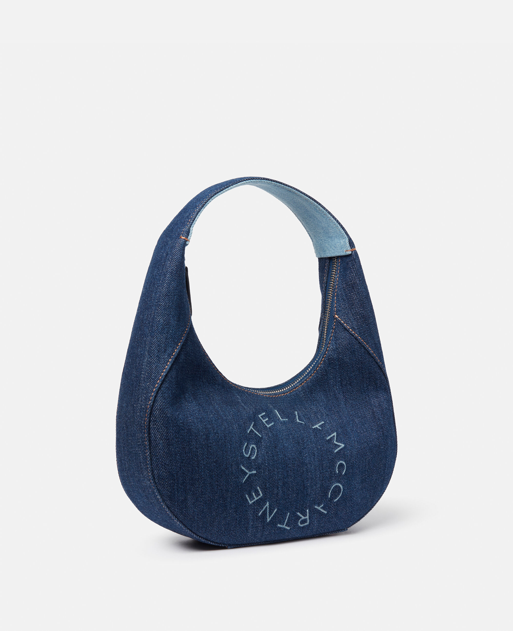 ★ ★ Women's Logo Denim Small Soft Hobo Bag 4F32 Women Smoky Blue Small Stella Logo Eco Denim Hobo Shoulder