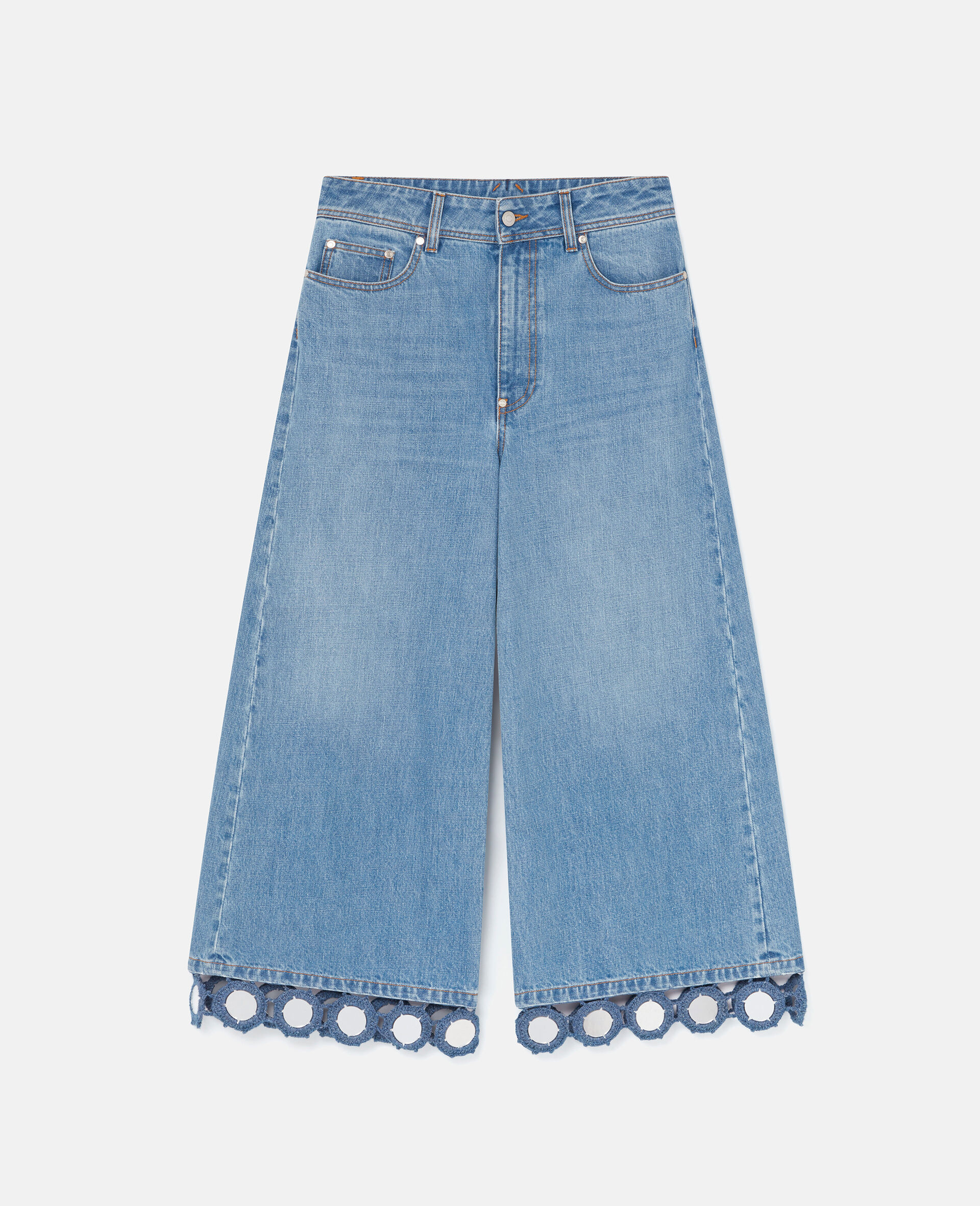 Mirror Crochet Wide-Leg Culottes-Blue-large image number 0