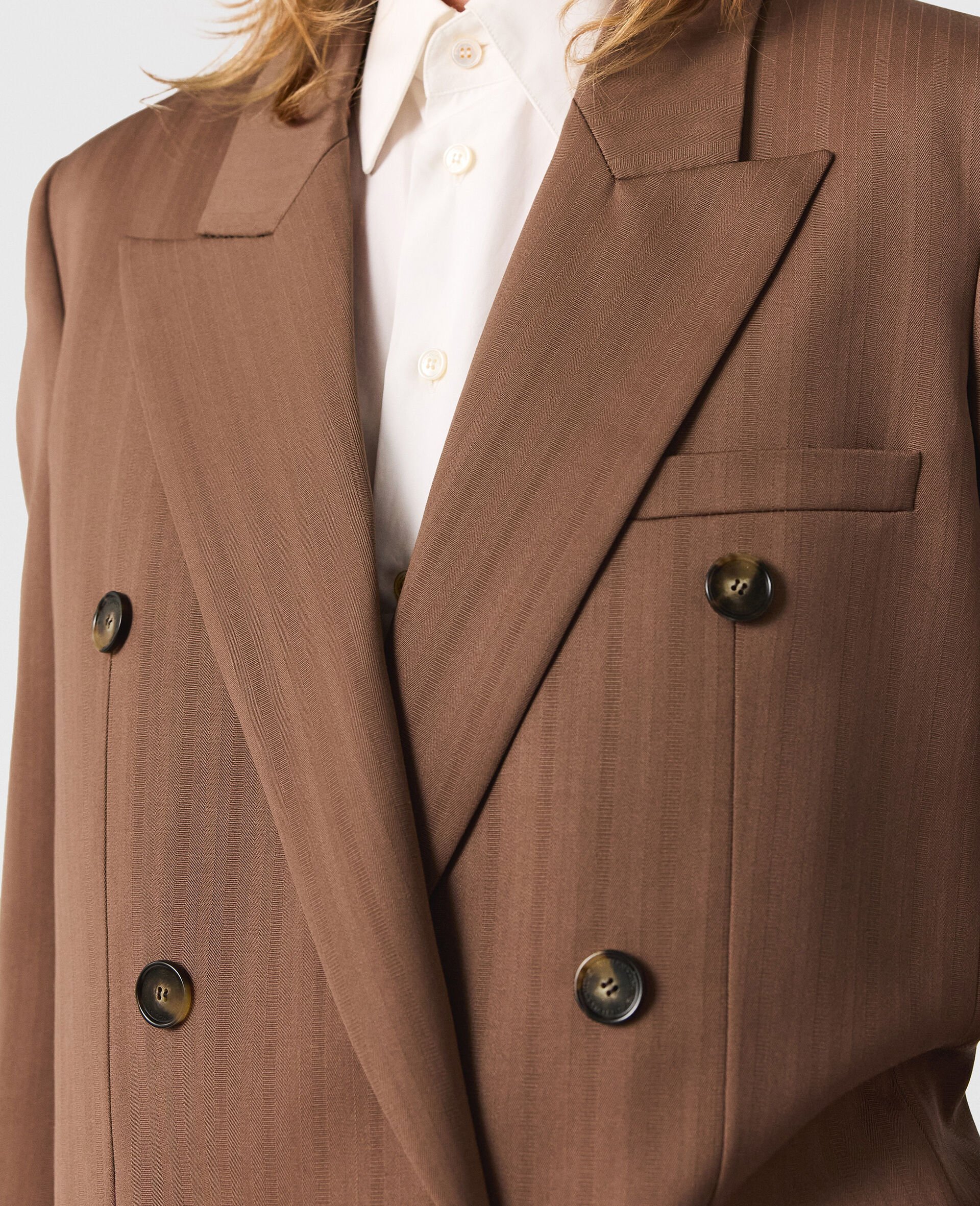 Oversized Pinstripe Double-Breasted Blazer-Brown-large image number 3