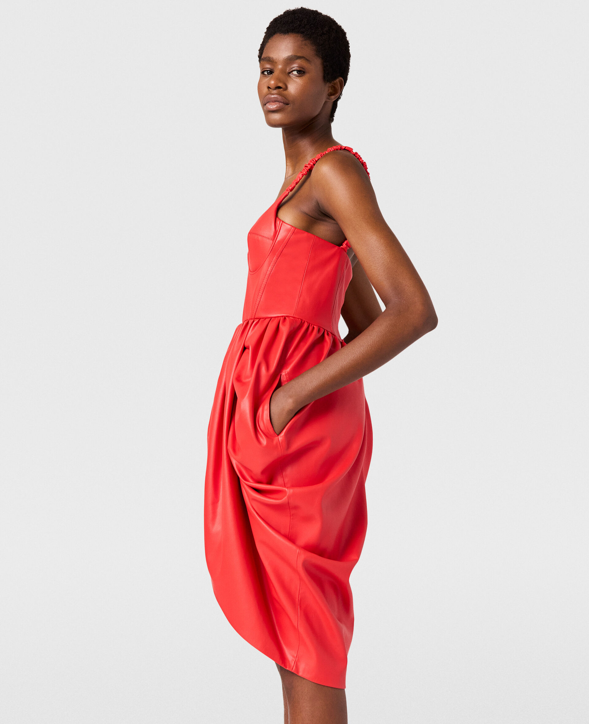 Gerafftes gewickeltes Minikleid mit Bustier Top-Rot-large image number 1