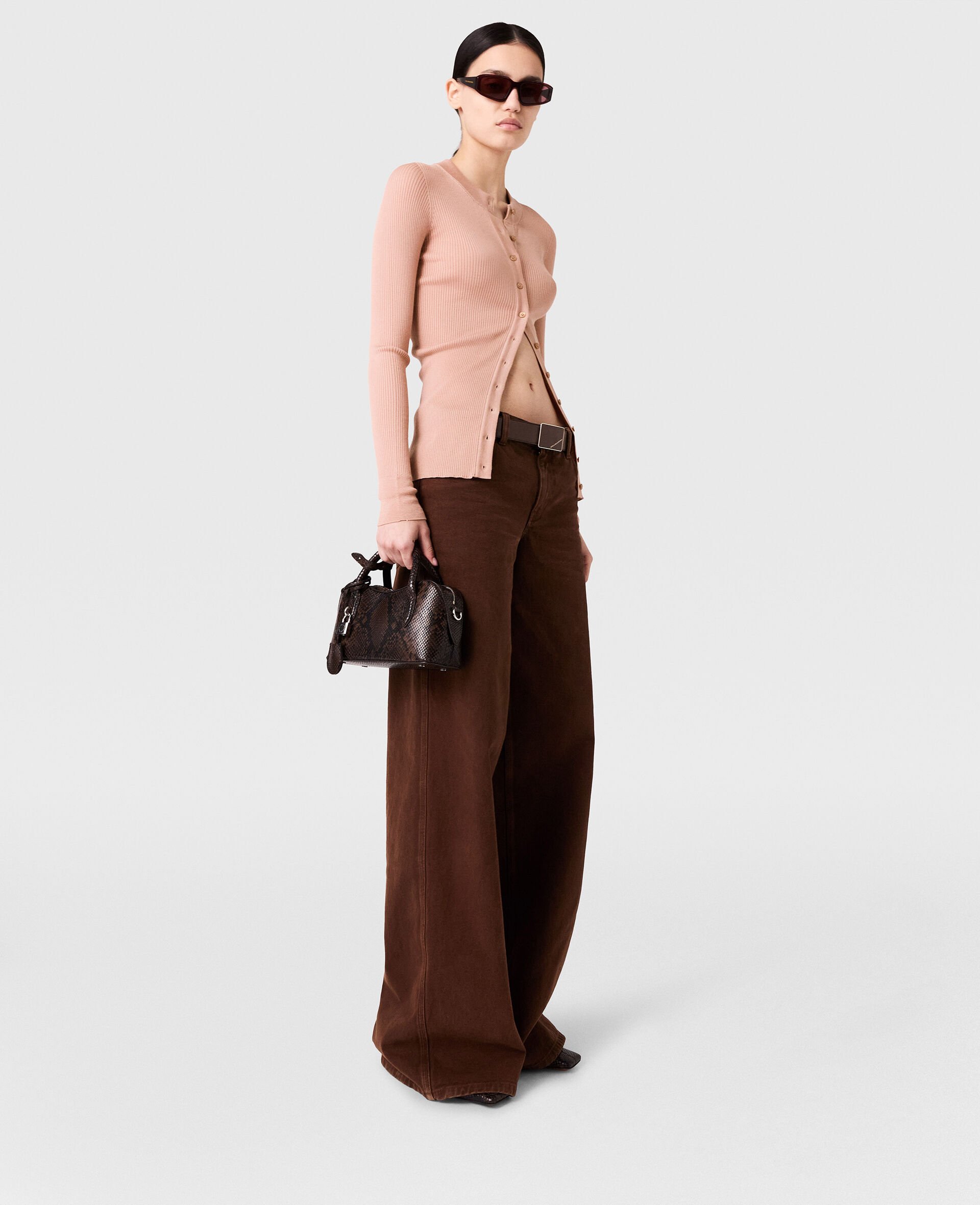 Leichter Strickcardigan mit Rundhalsausschnitt-Beige-large image number 5