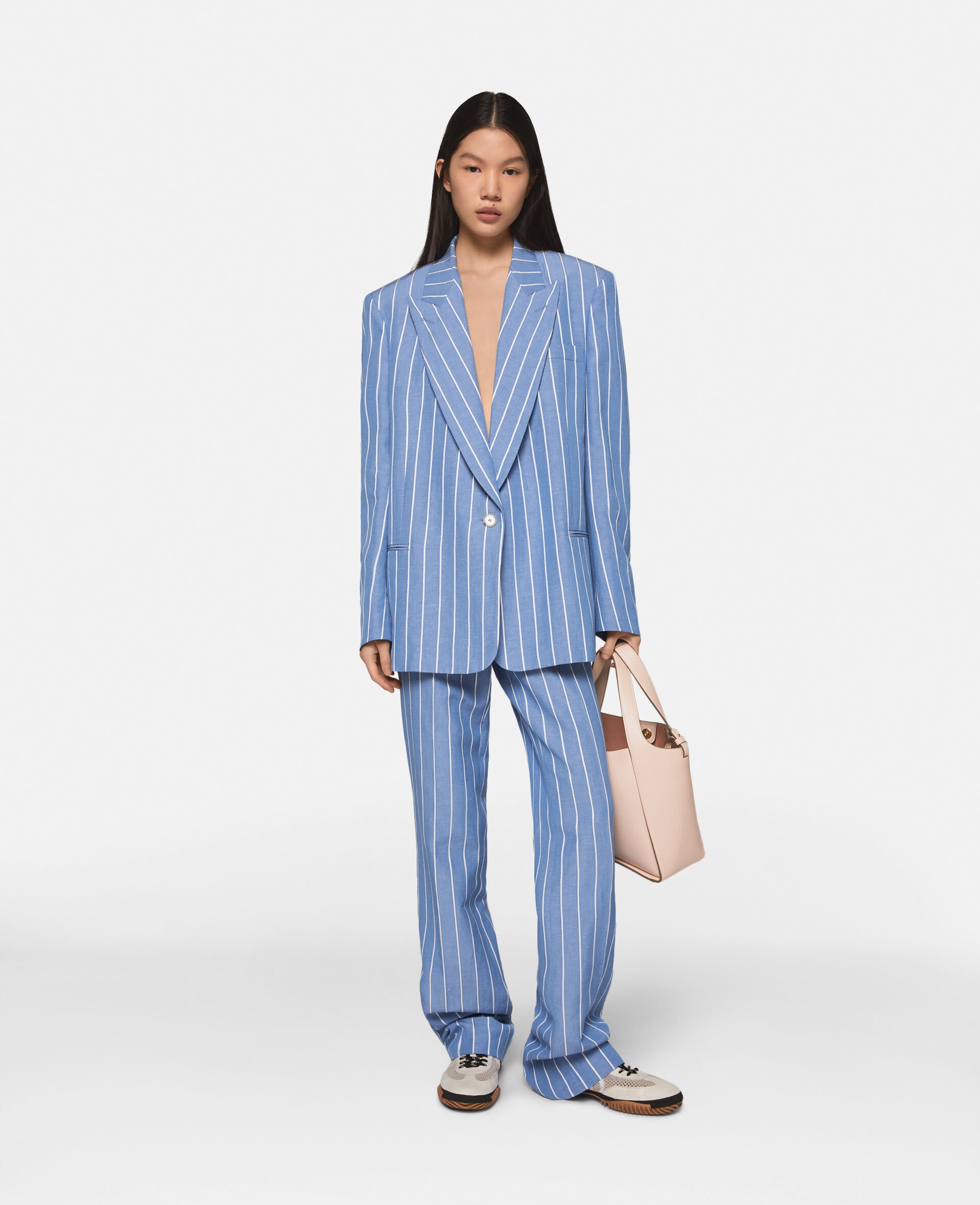 Striped Single-Breasted Blazer-Blue-large image number 3