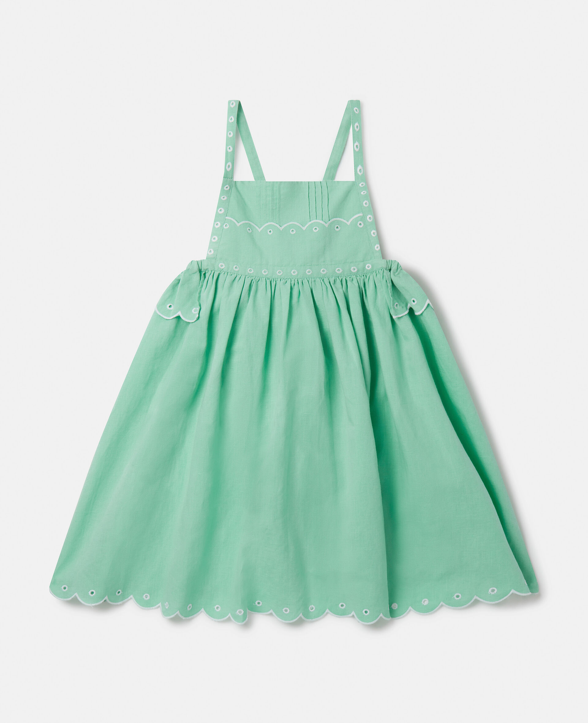 Scalloped Edge Embroidery Cami Dress-Green-medium
