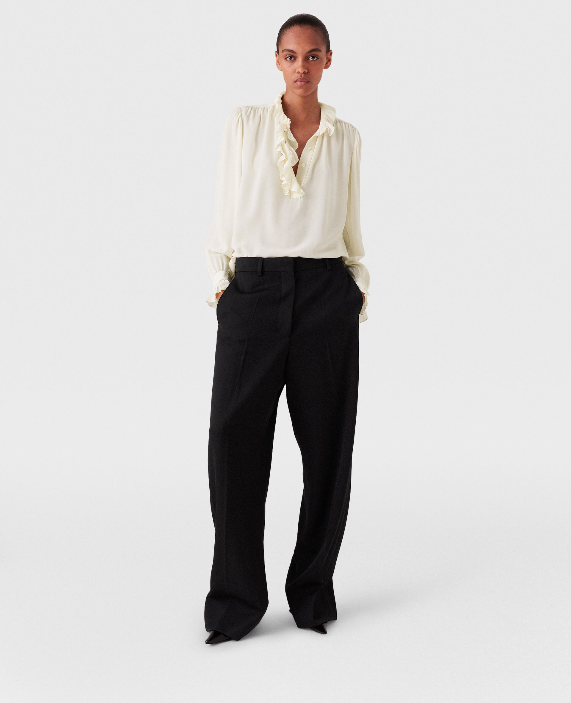 Chemise volantee en crepe de Chine de soie-Cream-large image number 5