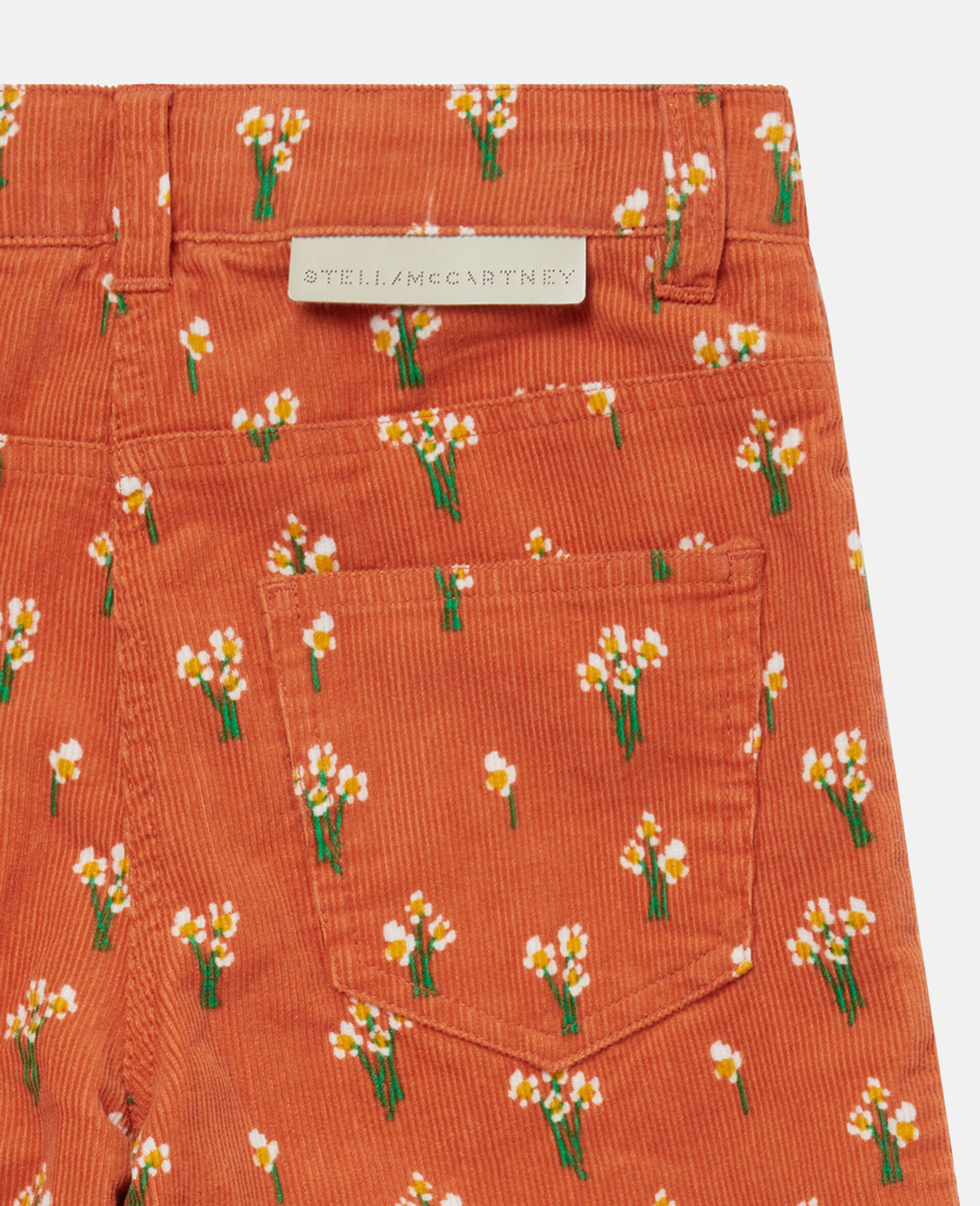Floral Corduroy Straight Leg Trousers-Orange-large image number 3